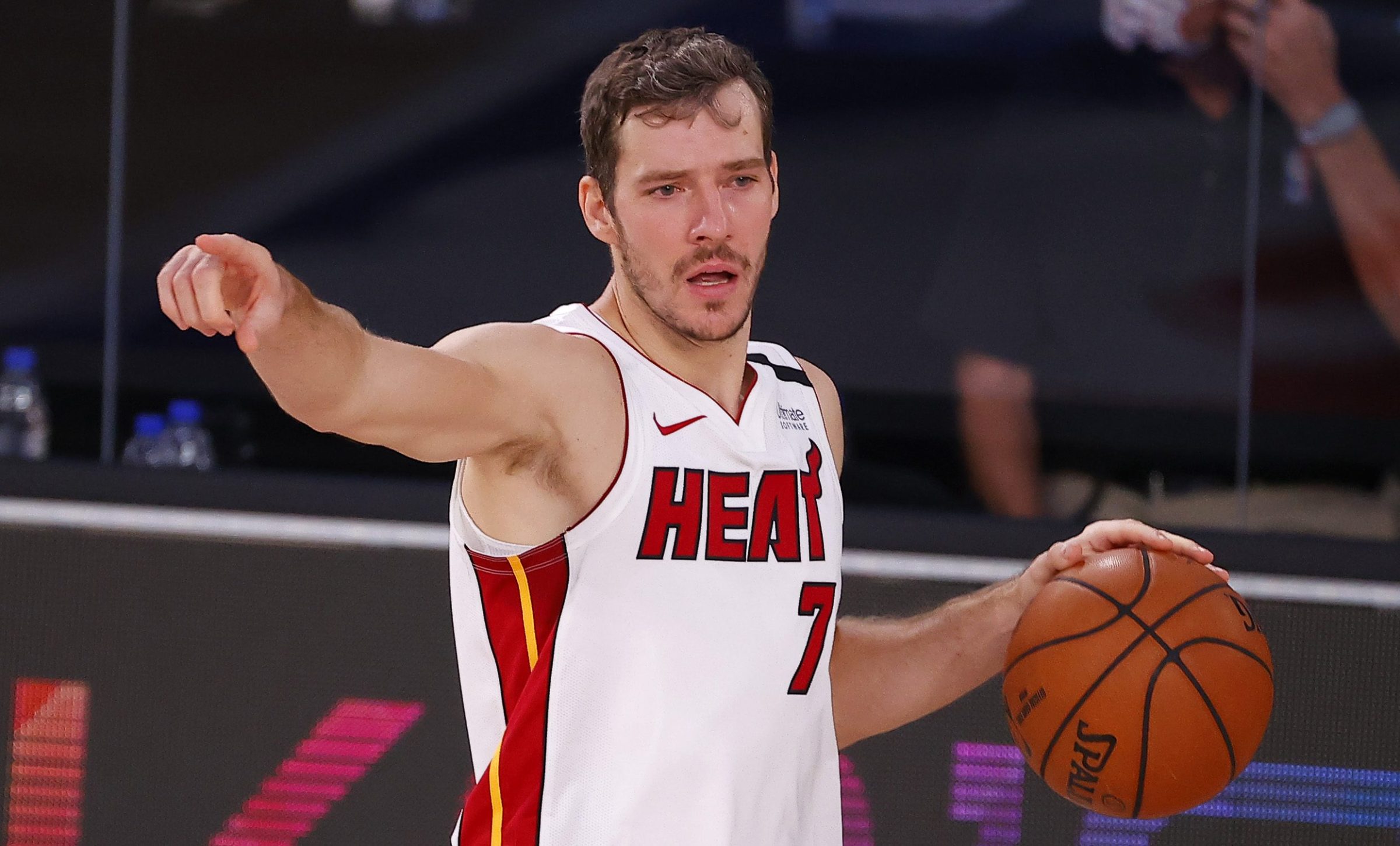 Miami Heat guard Goran Dragic handles the ball and directs the offense during a game in the NBA's Orlando bubble.