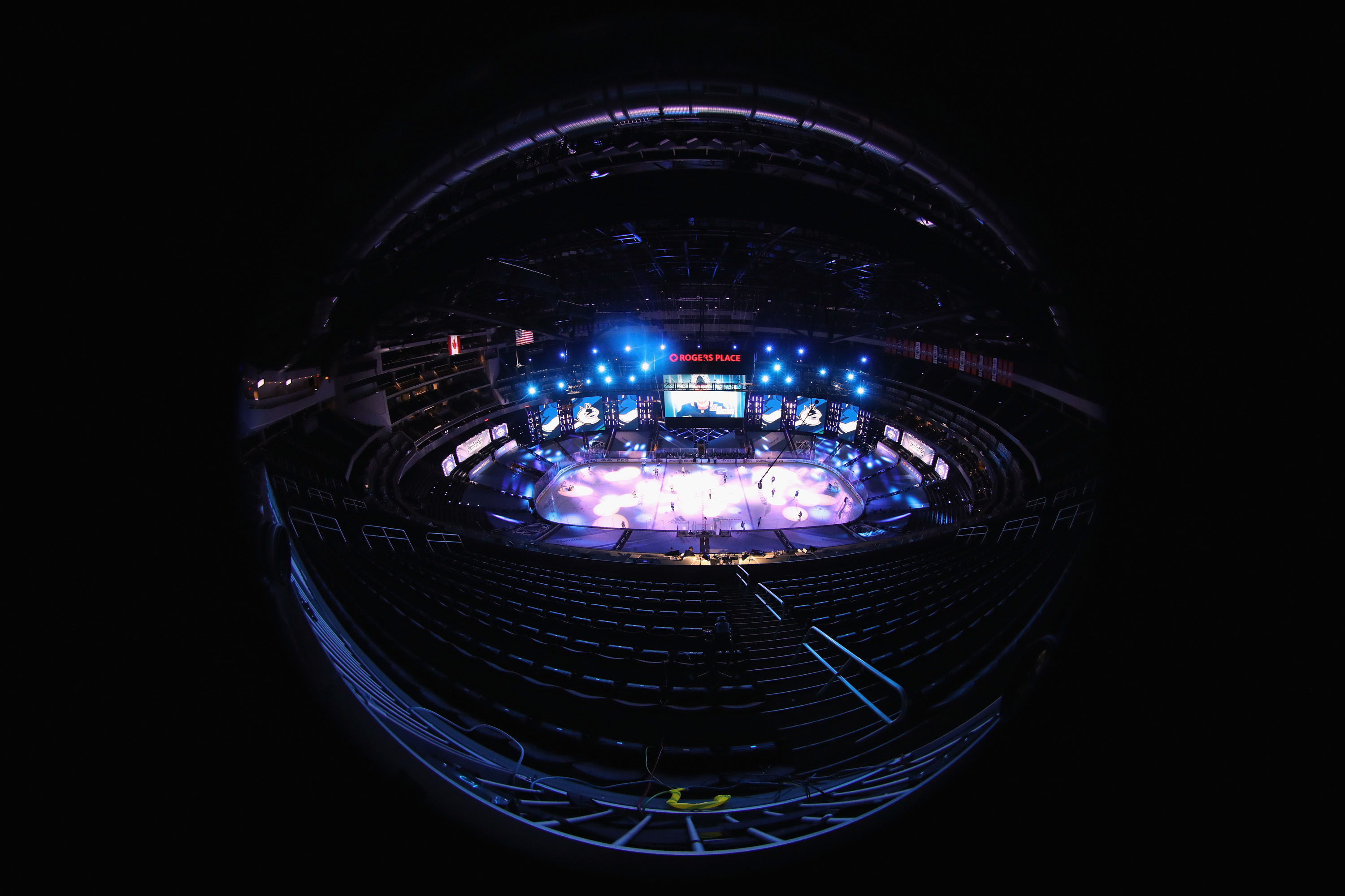 EDMONTON, ALBERTA - AUGUST 30: The Vegas Golden Knights prepare to play against the Vancouver Canucks in Game Four of the Western Conference Second Round during the 2020 NHL Stanley Cup Playoffs at Rogers Place on August 30, 2020 in Edmonton, Alberta, Canada. (Photo by Bruce Bennett/Getty Images)