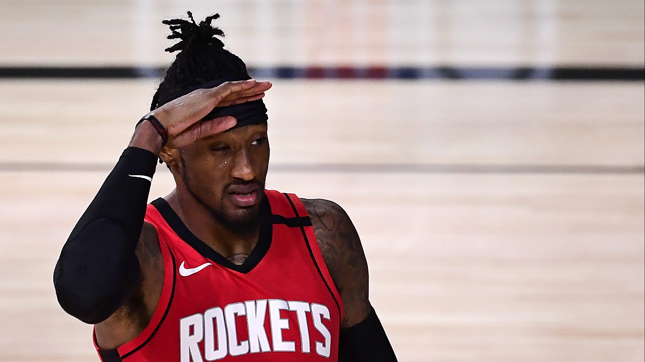 Robert Covington of the Houston Rockets looks tired.