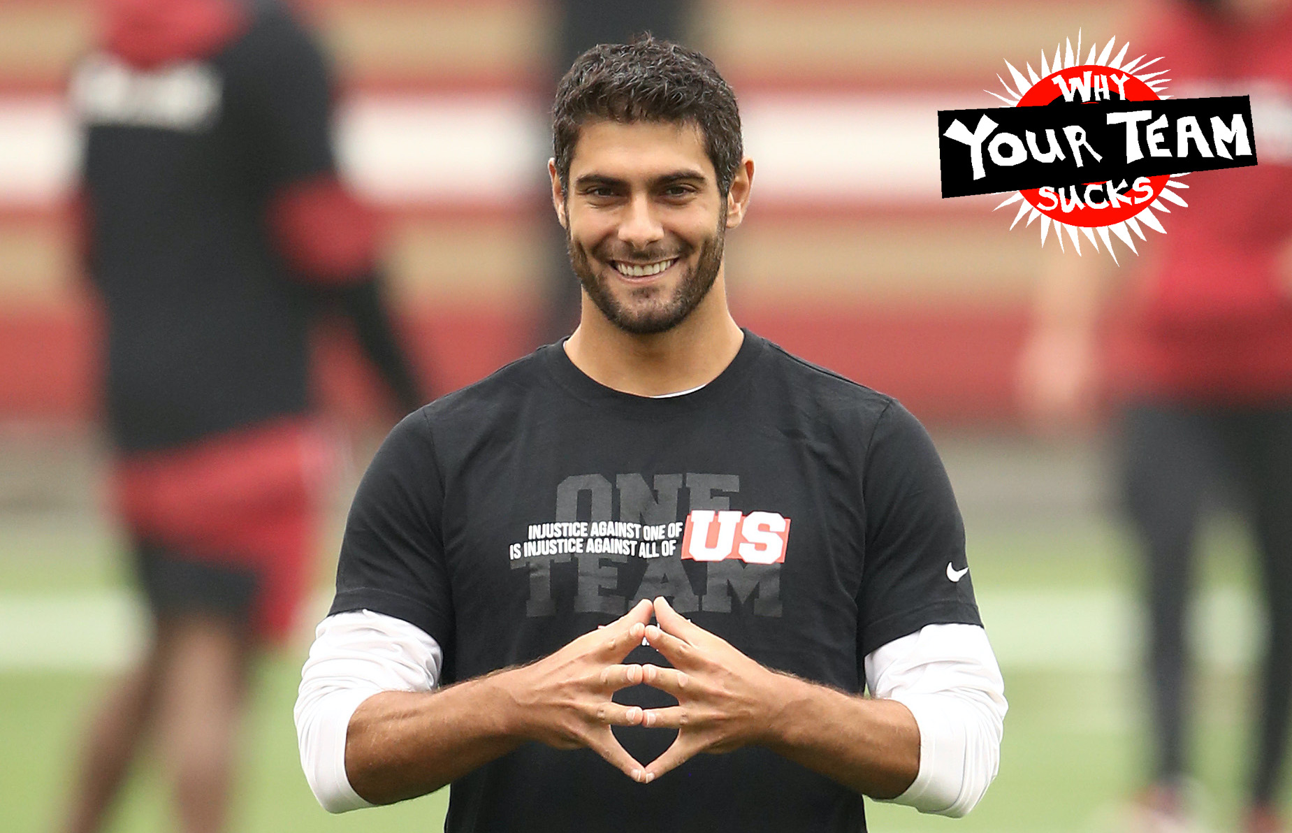 SANTA CLARA, CALIFORNIA - SEPTEMBER 13: Jimmy Garoppolo #10 of the San Francisco 49ers warms up before their game against the Arizona Cardinals at Levi's Stadium on September 13, 2020 in Santa Clara, California. (Photo by )