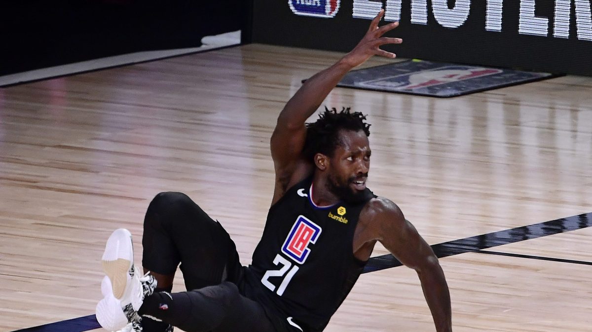 Patrick Beverley, Los Angeles Clippers, gesticulates from the floor