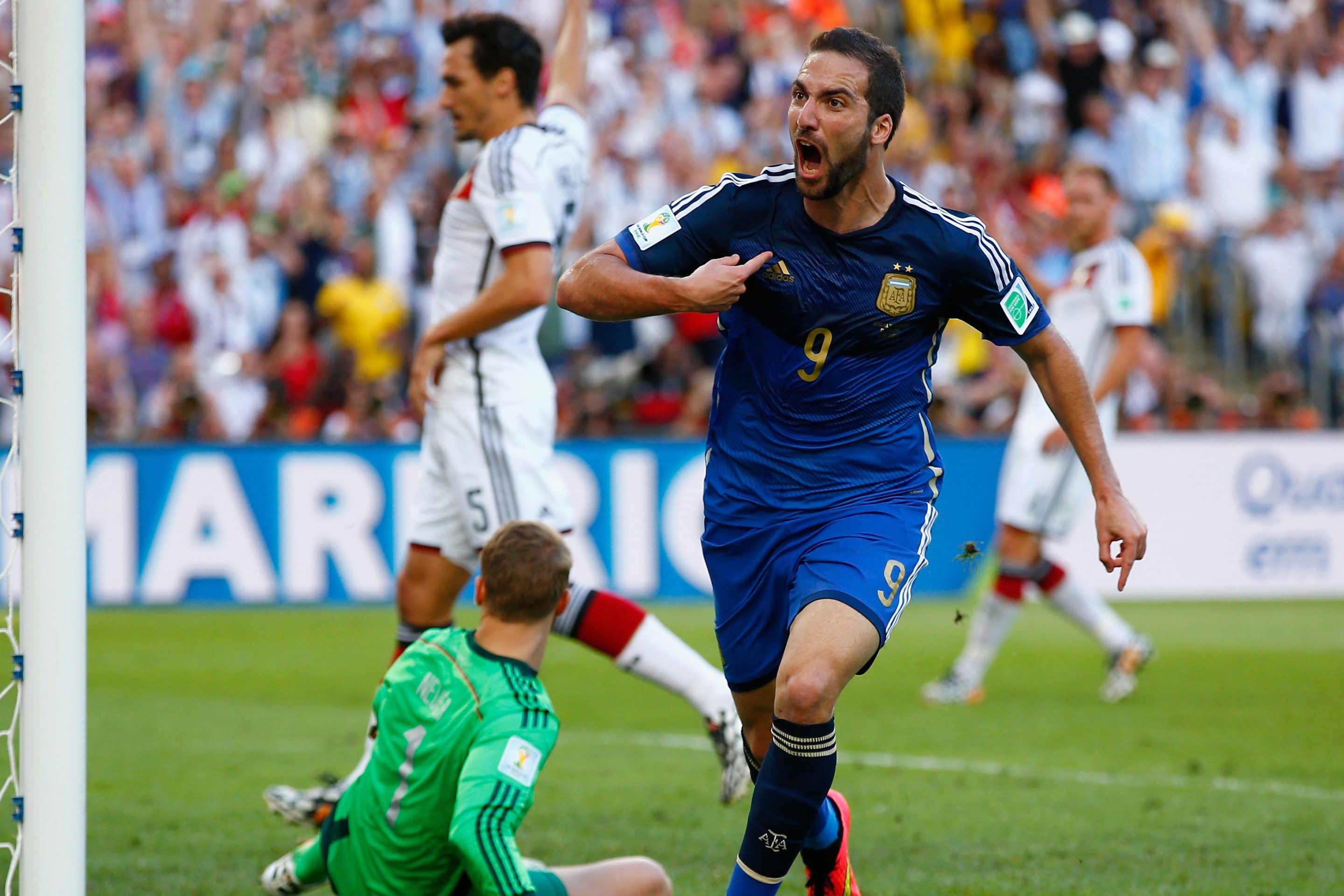 Gonzalo Higuain celebrates disallowed goal vs. Germany
