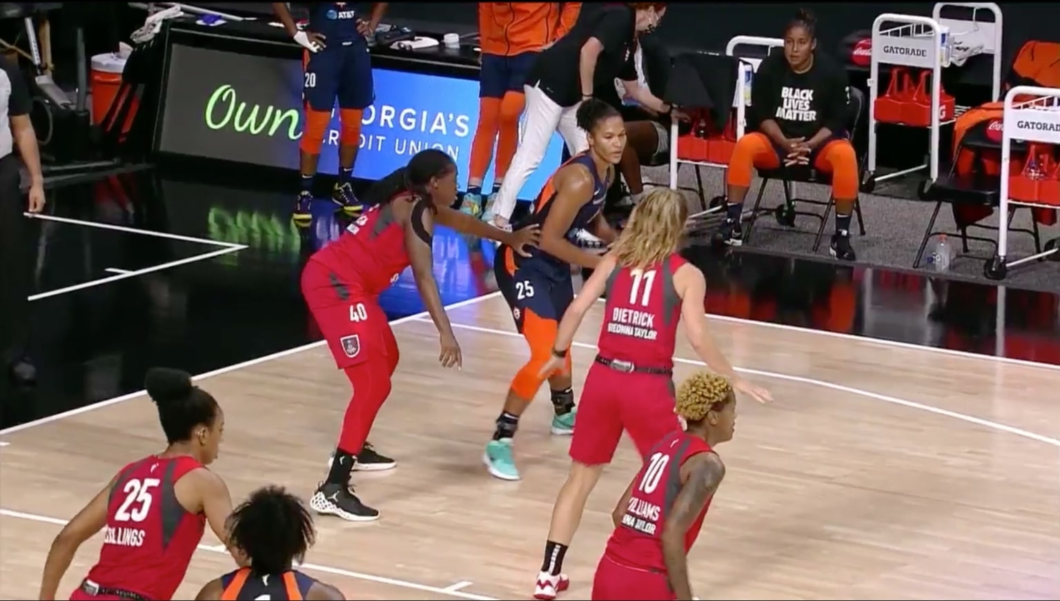 Alyssa Thomas of the Connecticut Sun is guarded by the Atlanta Dream
