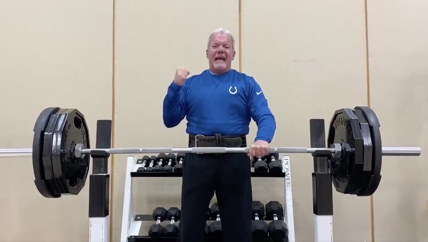 Jim Irsay lifts weights