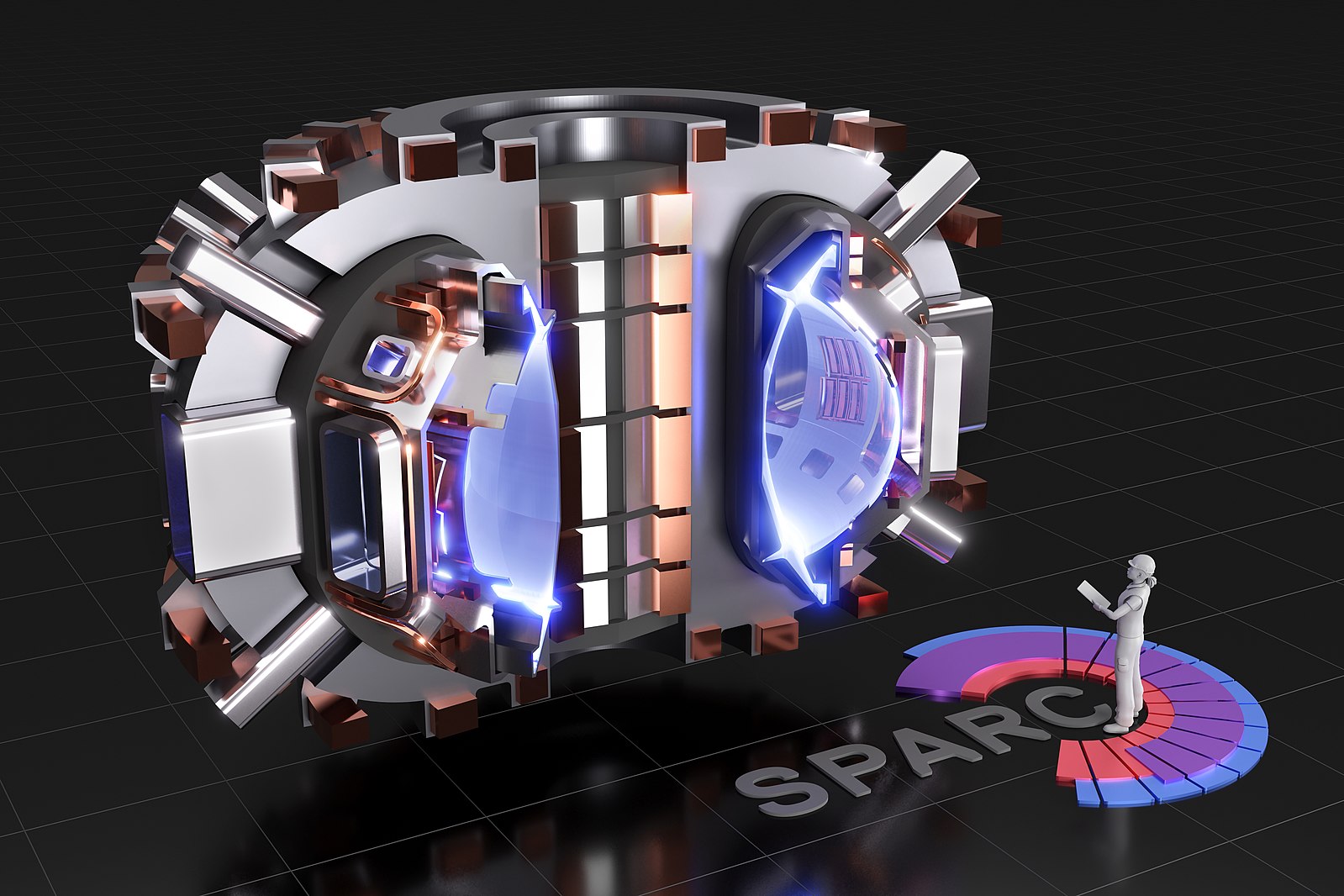 Rendering of SPARC, a compact, high-field, DT burning tokamak, currently under design by a team from the Massachusetts Institute of Technology and Commonwealth Fusion Systems. Its mission is to create and confine a plasma that produces net fusion energy.