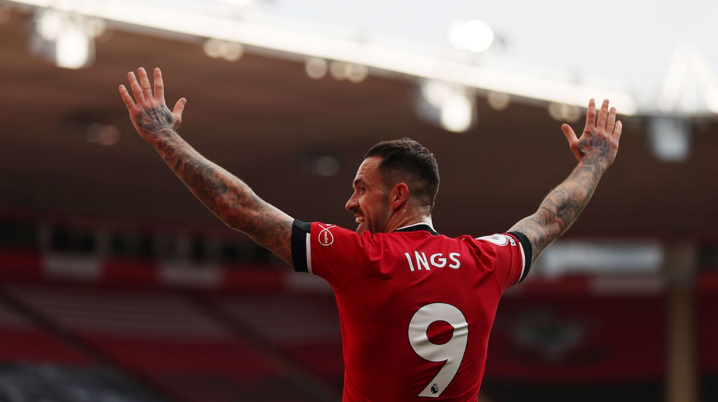Southampton's English striker Danny Ings celebrates his team's second goal during the English Premier League football match between Southampton and Everton at St Mary's Stadium in Southampton, southern England, on October 25, 2020.