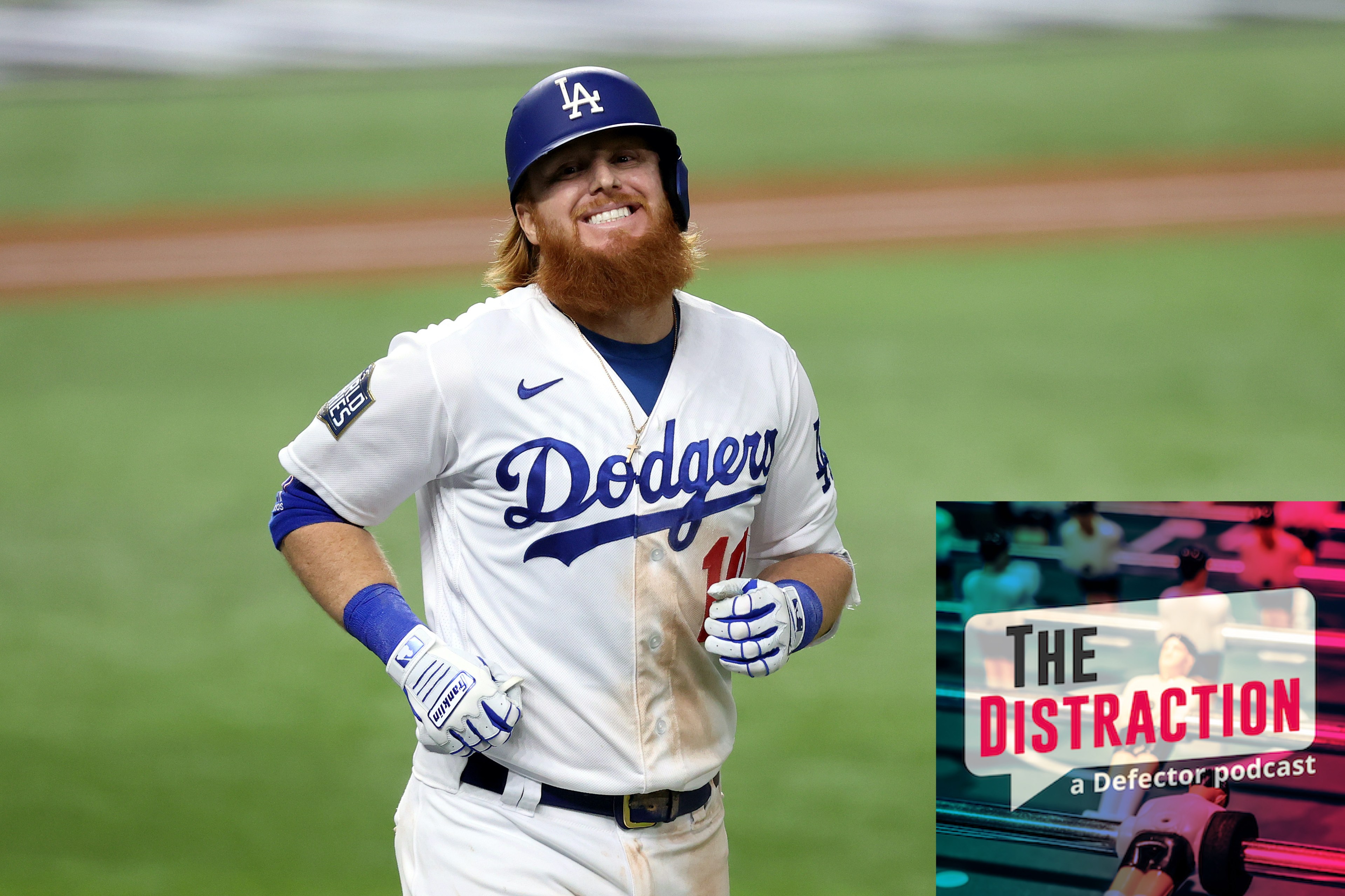 Justin Turner grimaces after nearly hitting a home run in Game 6 of the World Series, while aware he'd tested positive for Covid-19.