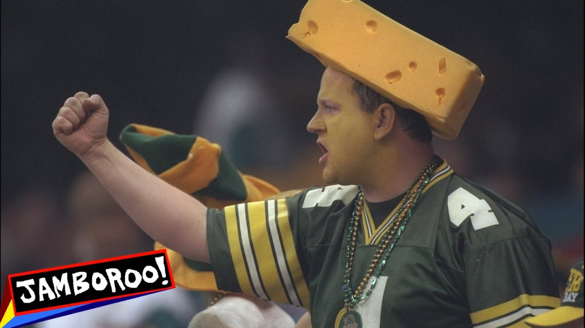 26 Jan 1997: A "Cheesehead" Green Bay Packers fan cheers his team on during the Green Bay Packers versus the New England Patriots in Super Bowl XXXI at the Louisiana Superdome in New Orleans, Louisiana. The Packers defeated the Patriots 35-21. Mandatory