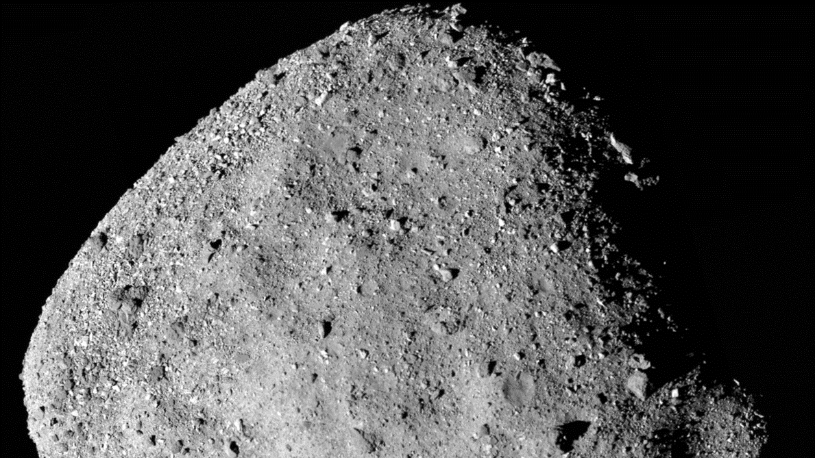 A view of the asteroid Bennu, from the camera of OSIRIS-REx.