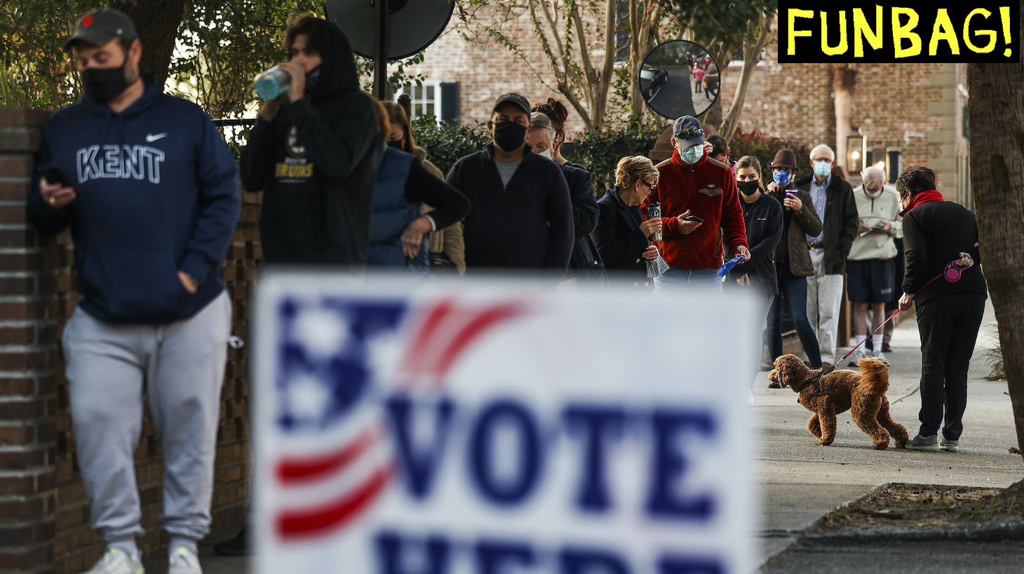 CHARLESTON, SC - NOVEMBER 03: People line up to vote at the Hazel Parker Playground on Election Day on November 3, 2020 in Charleston, United States. After a record-breaking early voting turnout, Americans head to the polls on the last day to cast their vote for incumbent U.S. President Donald Trump or Democratic nominee Joe Biden in the 2020 presidential election. (Photo by Michael Ciaglo/Getty Images)