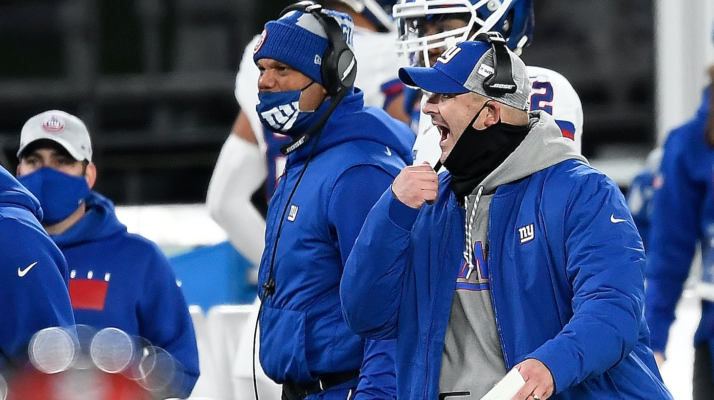 EAST RUTHERFORD, NEW JERSEY - NOVEMBER 02: Head coach Joe Judge of the New York Giants reacts during the first half against the Tampa Bay Buccaneers at MetLife Stadium on November 02, 2020 in East Rutherford, New Jersey. (Photo by Sarah Stier/Getty Images)