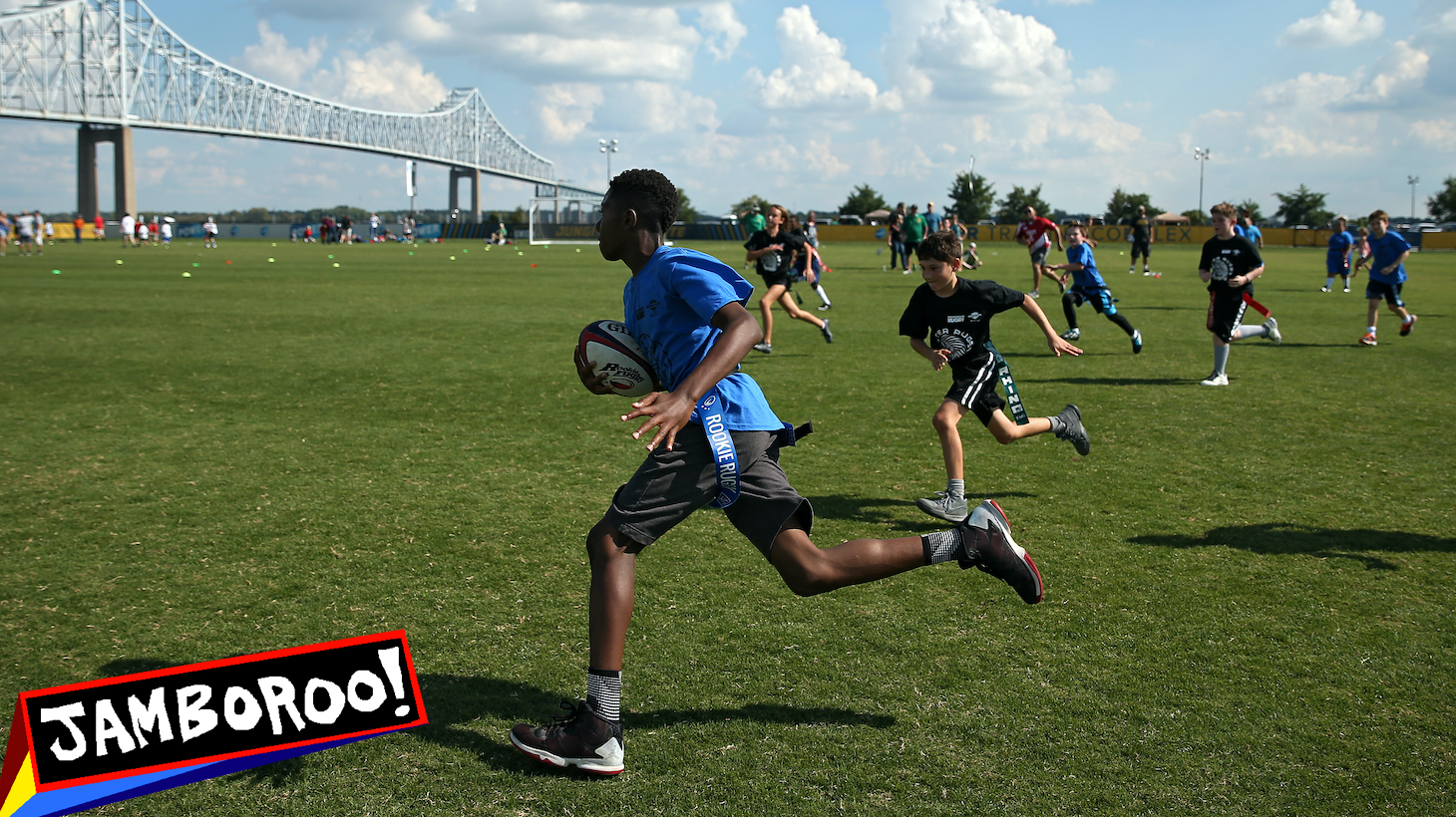 CHESTER, PA - SEPTEMBER 16: Children play flag football before the Aviva Premiership match between the Newcastle Falcons and the Saracens at Talen Energy Stadium on September 16, 2017 in Chester, Pennsylvania. (Photo by Patrick Smith/Getty Images)