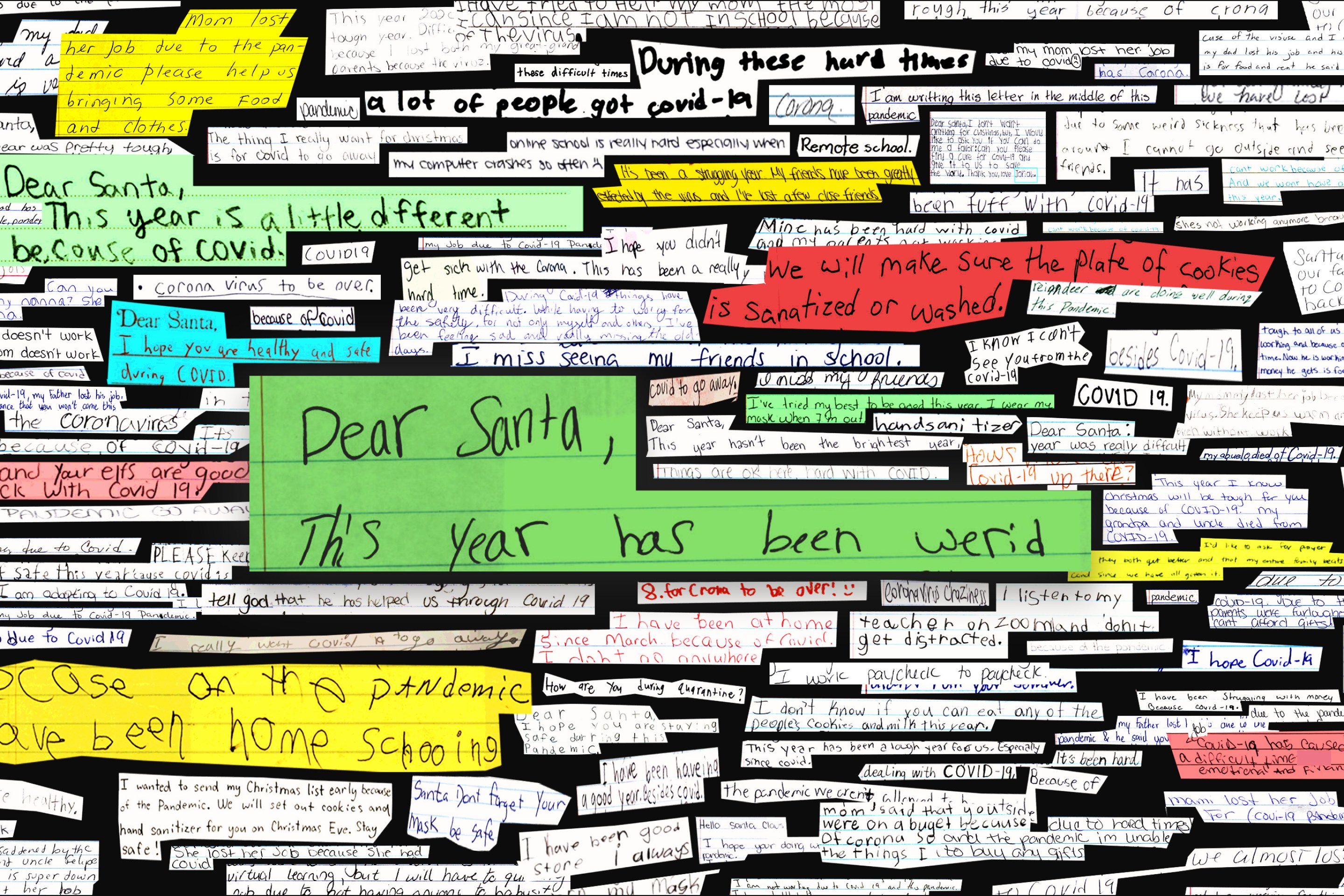 A collage of children's letters to Santa.