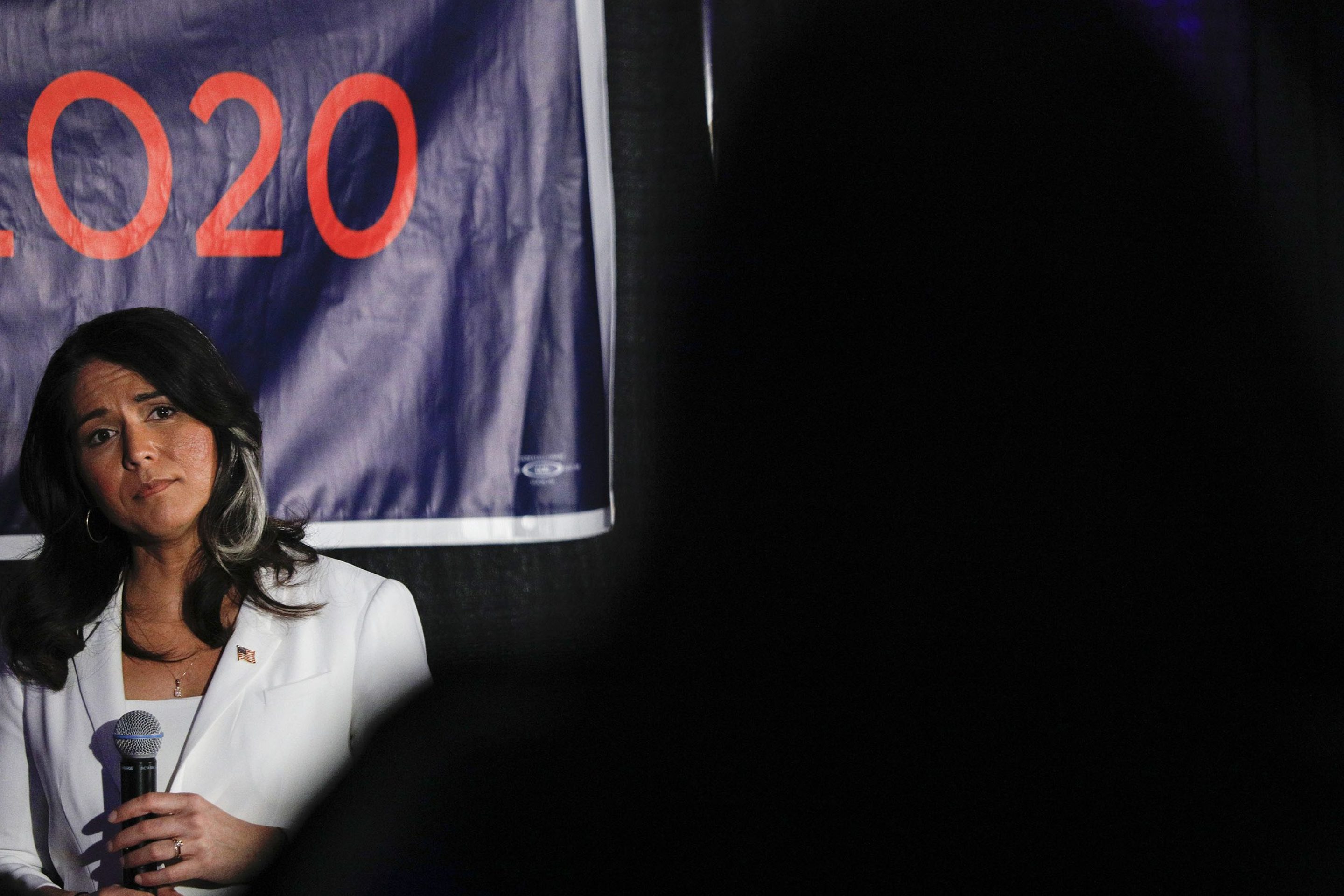 Democratic presidential candidate U.S. Representative Tulsi Gabbard (D-HI) listens to a question at a Town Hall meeting on Super Tuesday Primary night on March 3, 2020 in Detroit, Michigan.