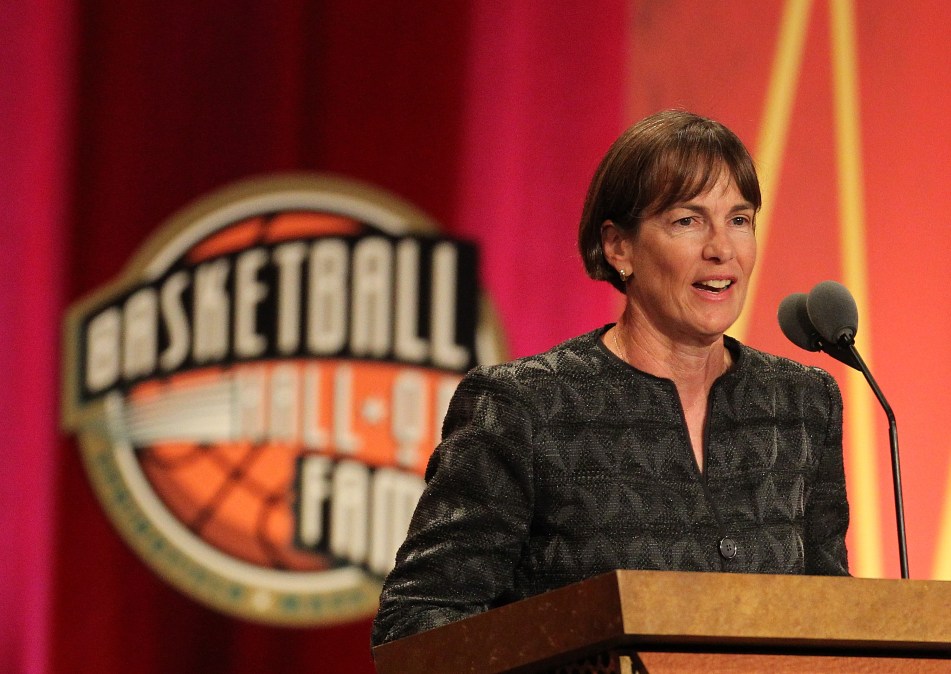 Tara VanDerveer speaks during the Basketball Hall of Fame Enshrinement Ceremony at Symphony Hall on August 12, 2011 in Springfield, Massachusetts.