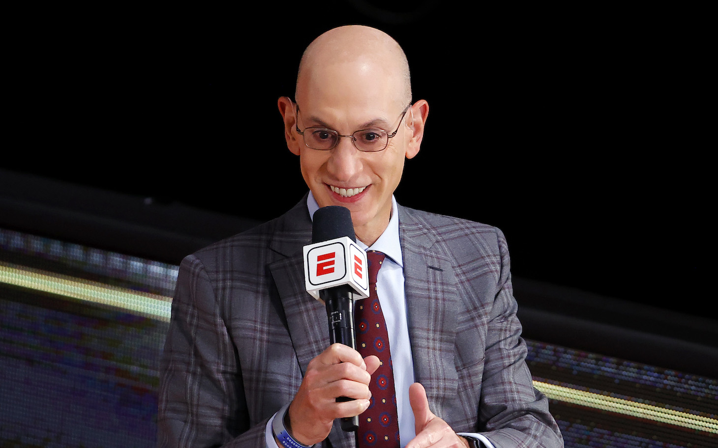 LAKE BUENA VISTA, FLORIDA - OCTOBER 04: NBA Commissioner Adam Silver is interviewed before Game Three of the 2020 NBA Finals between the Miami Heat and the Los Angeles Lakers at AdventHealth Arena at ESPN Wide World Of Sports Complex on October 04, 2020 in Lake Buena Vista, Florida. NOTE TO USER: User expressly acknowledges and agrees that, by downloading and or using this photograph, User is consenting to the terms and conditions of the Getty Images License Agreement. (Photo by Kevin C. Cox/Getty Images)