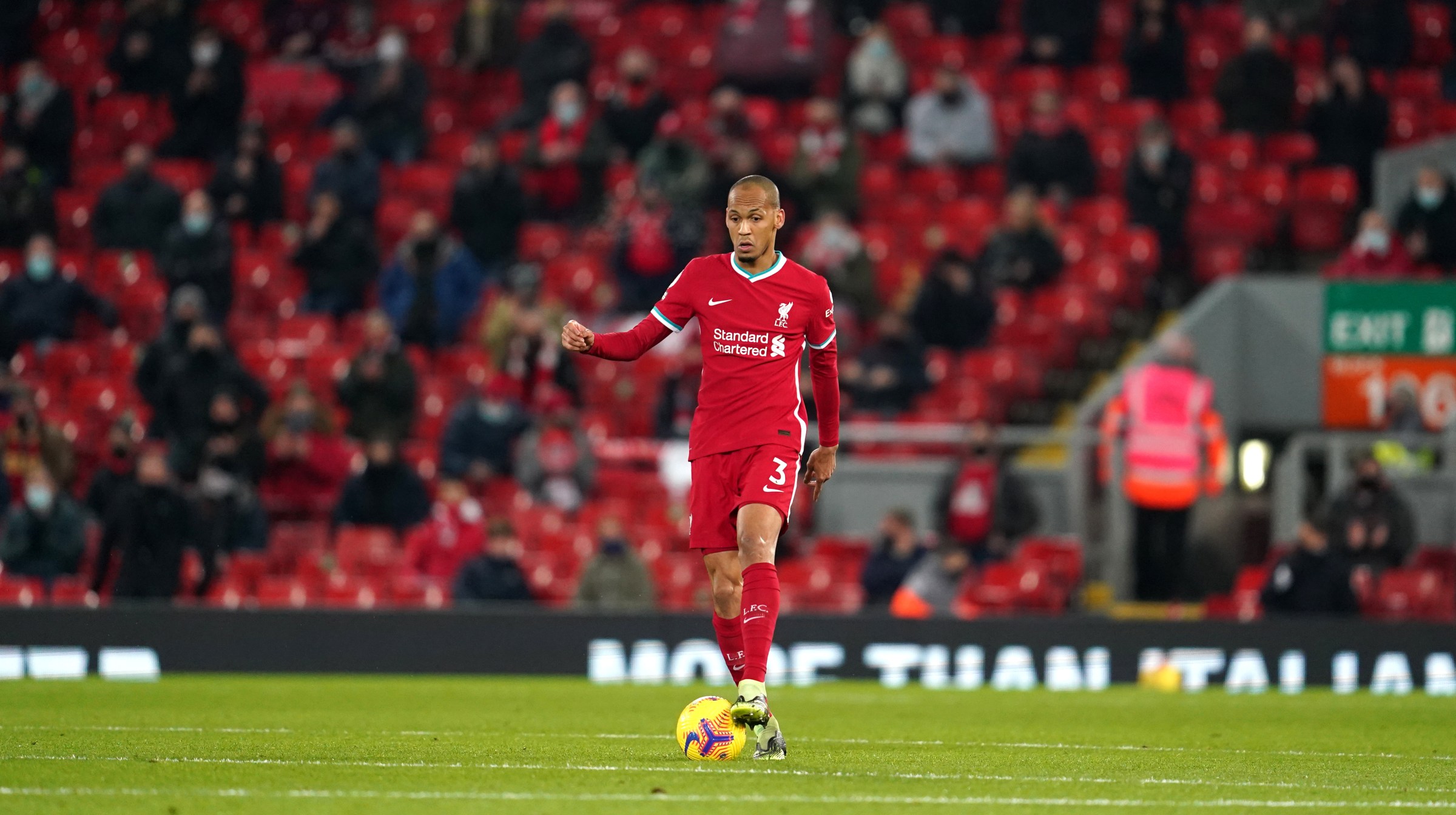 Fabinho of Liverpool in action during the Premier League match between Liverpool and Wolverhampton Wanderers at Anfield on December 06, 2020 in Liverpool, England.