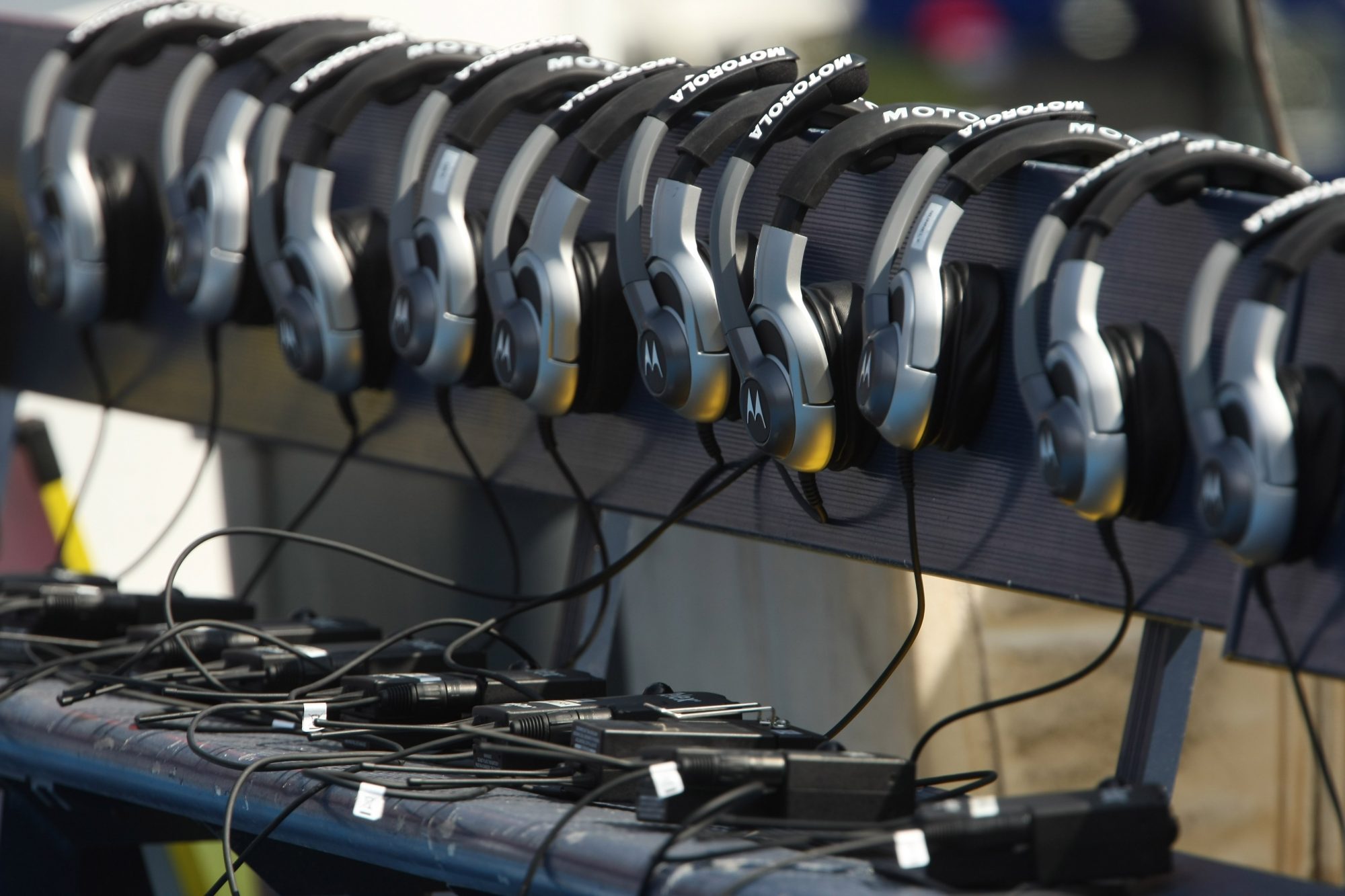 Coaches' headsets just waiting to be worn, by bloggers.