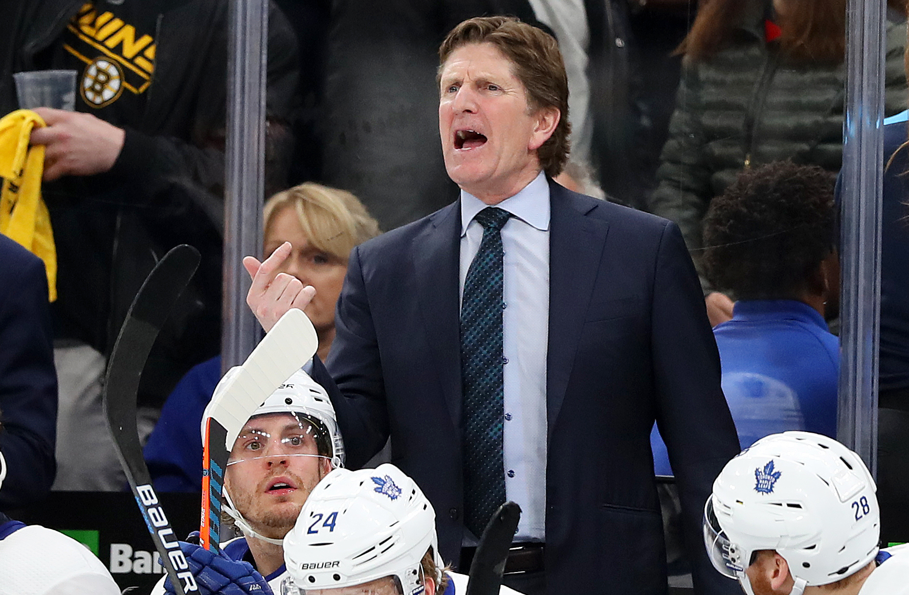 Former head coach of the Toronto Maple Leafs, Mike Babcock, yells at referees or his own players