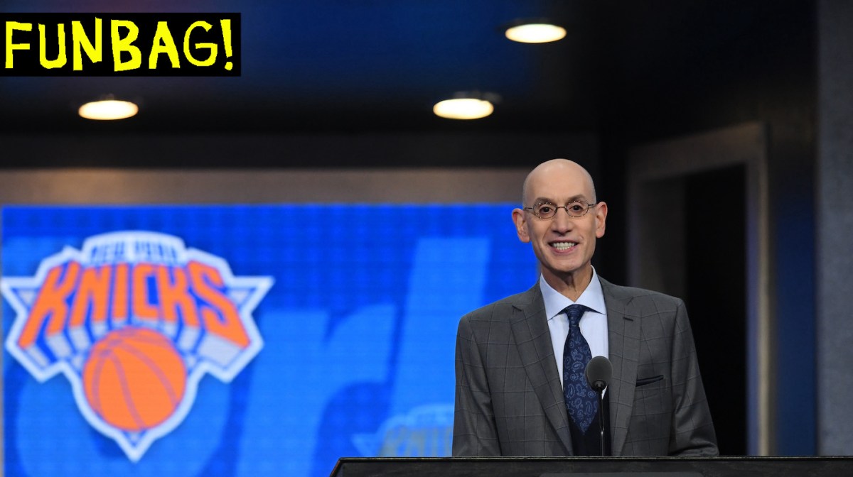 NEW YORK, NEW YORK - JUNE 20: NBA Commissioner Adam Silver prepares to announce the third overall pick by the New York Knicks during the 2019 NBA Draft at the Barclays Center on June 20, 2019 in the Brooklyn borough of New York City. NOTE TO USER: User expressly acknowledges and agrees that, by downloading and or using this photograph, User is consenting to the terms and conditions of the Getty Images License Agreement. (Photo by Sarah Stier/Getty Images)
