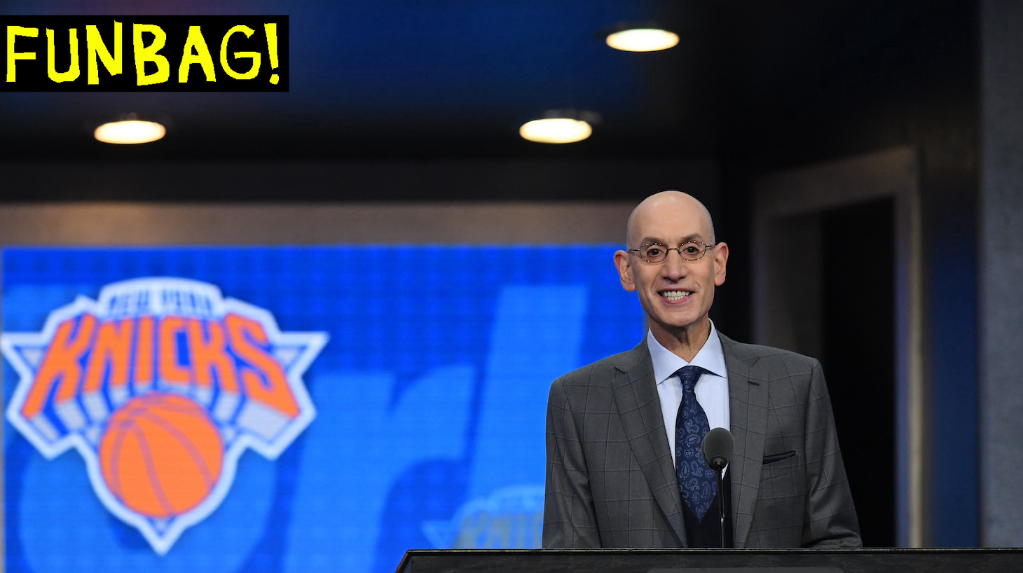 NEW YORK, NEW YORK - JUNE 20: NBA Commissioner Adam Silver prepares to announce the third overall pick by the New York Knicks during the 2019 NBA Draft at the Barclays Center on June 20, 2019 in the Brooklyn borough of New York City. NOTE TO USER: User expressly acknowledges and agrees that, by downloading and or using this photograph, User is consenting to the terms and conditions of the Getty Images License Agreement. (Photo by Sarah Stier/Getty Images)