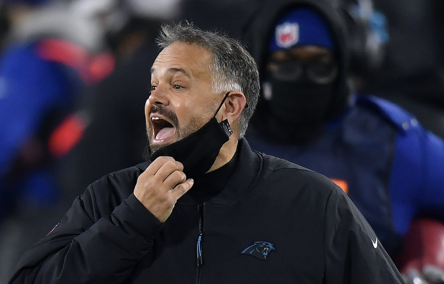 GREEN BAY, WISCONSIN - DECEMBER 19: Head coach Matt Rhule of the Carolina Panthers reacts from the sidelines during the first half of the game against the Green Bay Packers at Lambeau Field on December 19, 2020 in Green Bay, Wisconsin. (Photo by Quinn Harris/Getty Images)