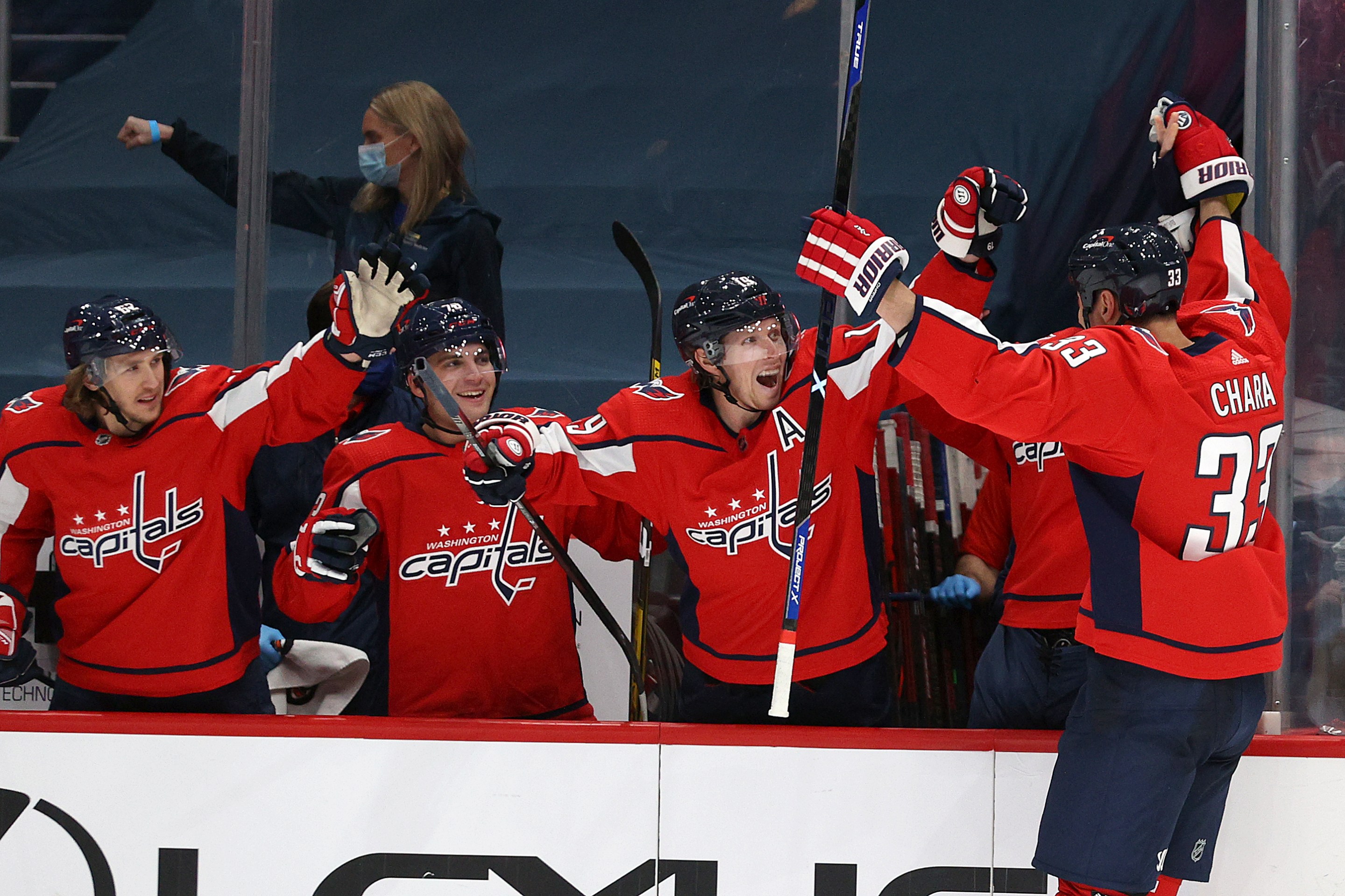 Zdeno Chara #33 of the Washington Capitals celebrates