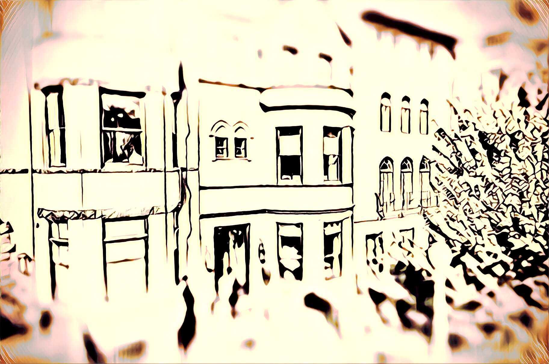 overexposed image of a townhouse