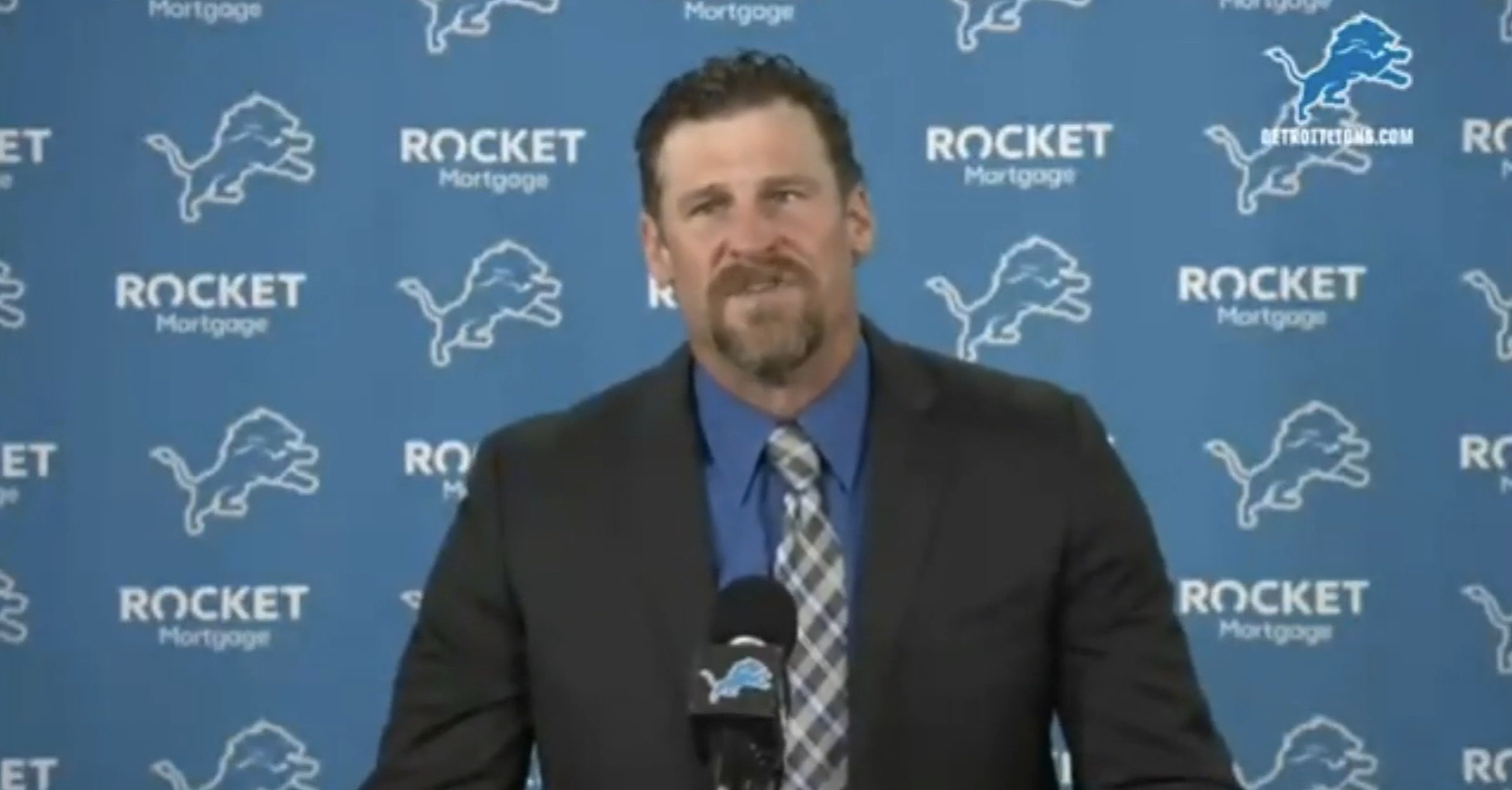 Dan Campbell, new head coach of the Detroit Lions, speaks at a presser.