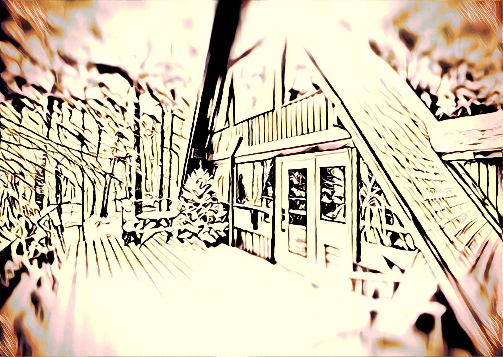 overexposed artist's rendering of an a-frame house