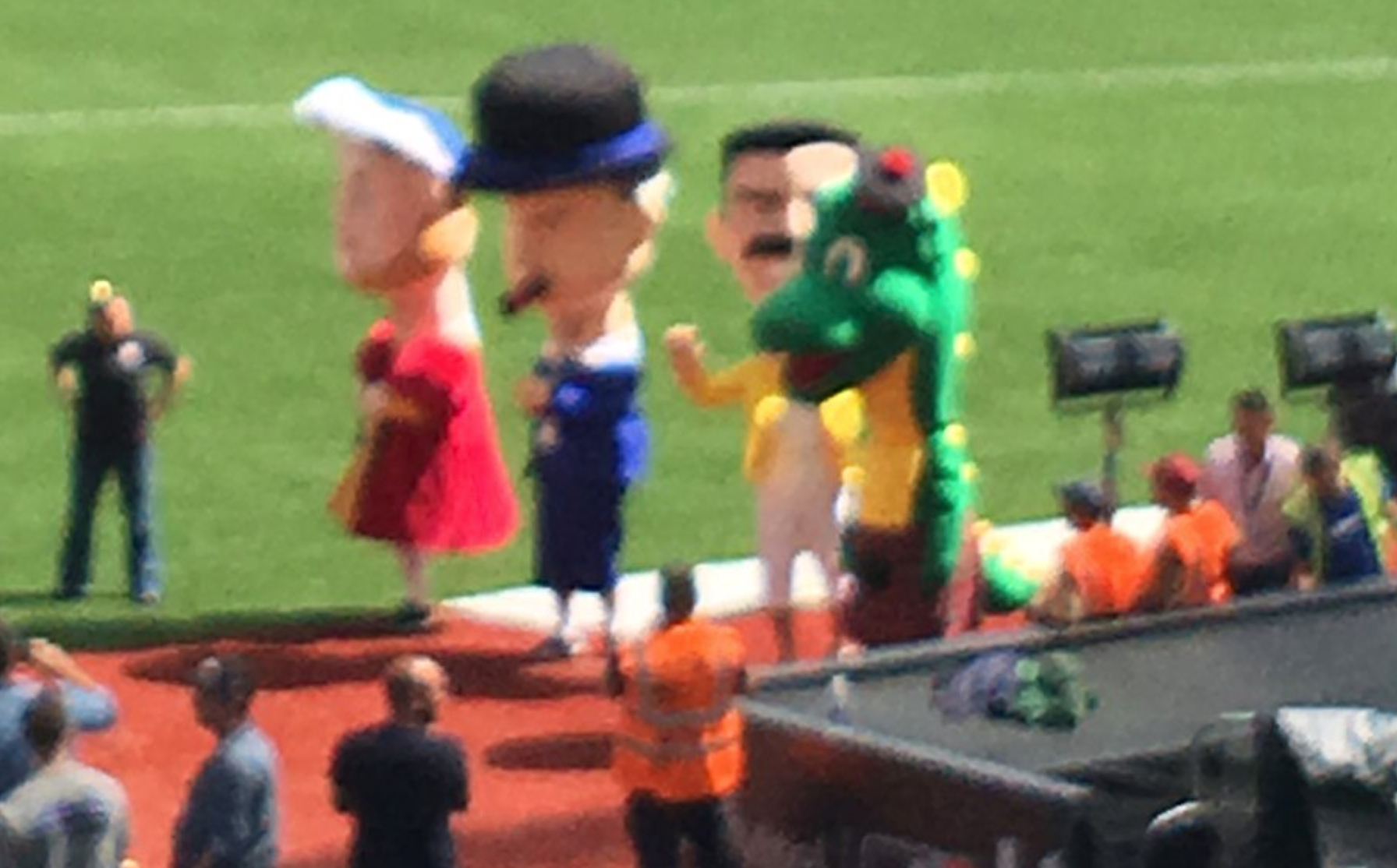 You can kind of make out some mascots in this photo, by USA Today reporter Bob Nightengale