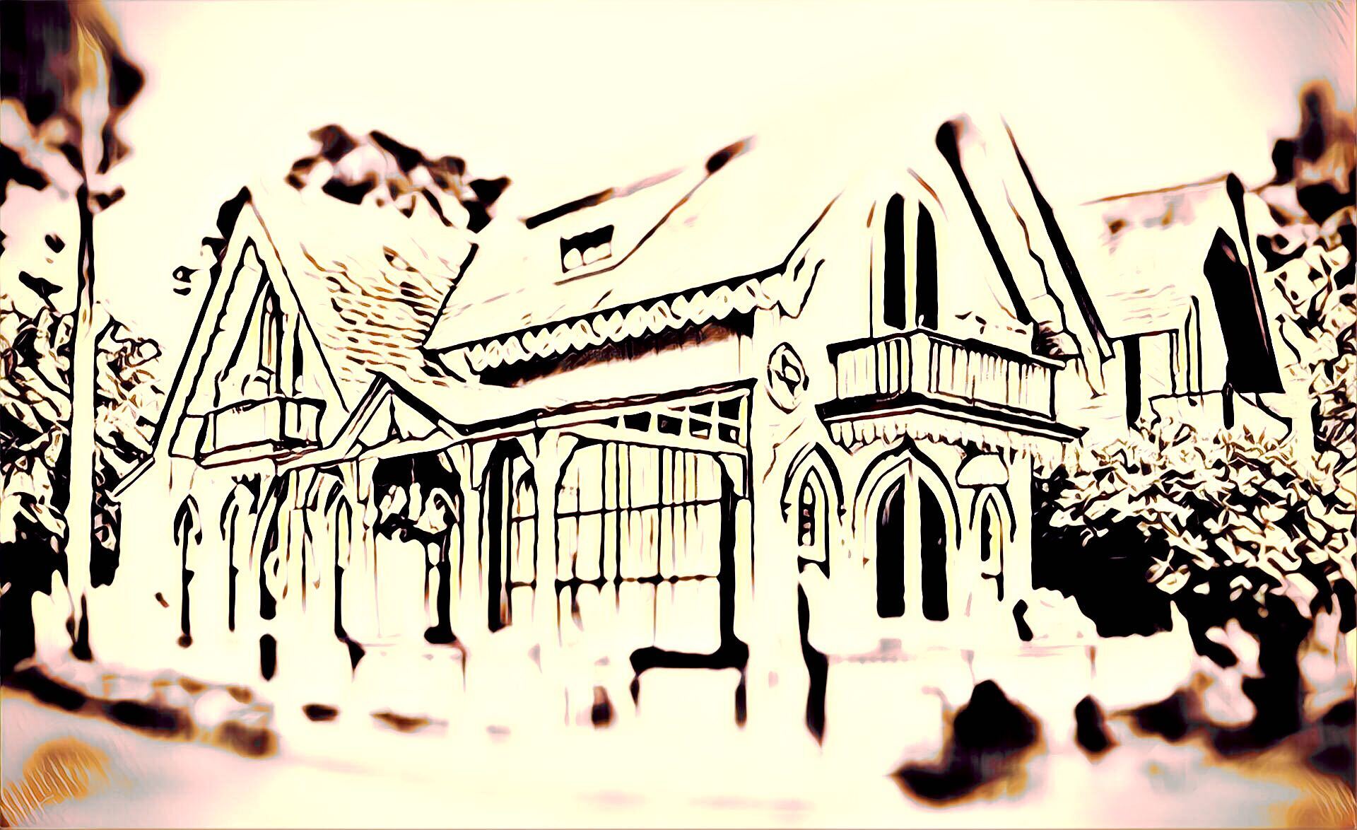 an overxposed artistic rendering of a pink cottage