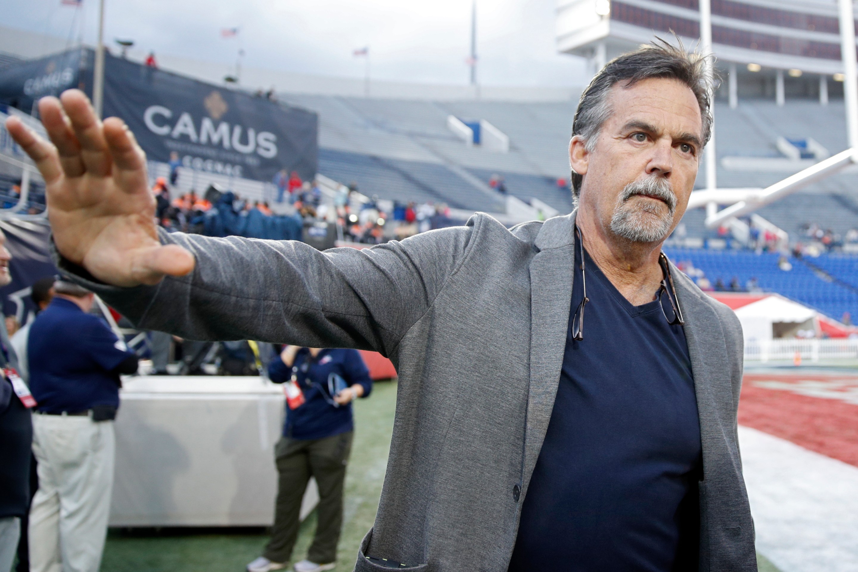 Jeff Fisher seen here after coaching an AAF game. That was like two years ago somehow.