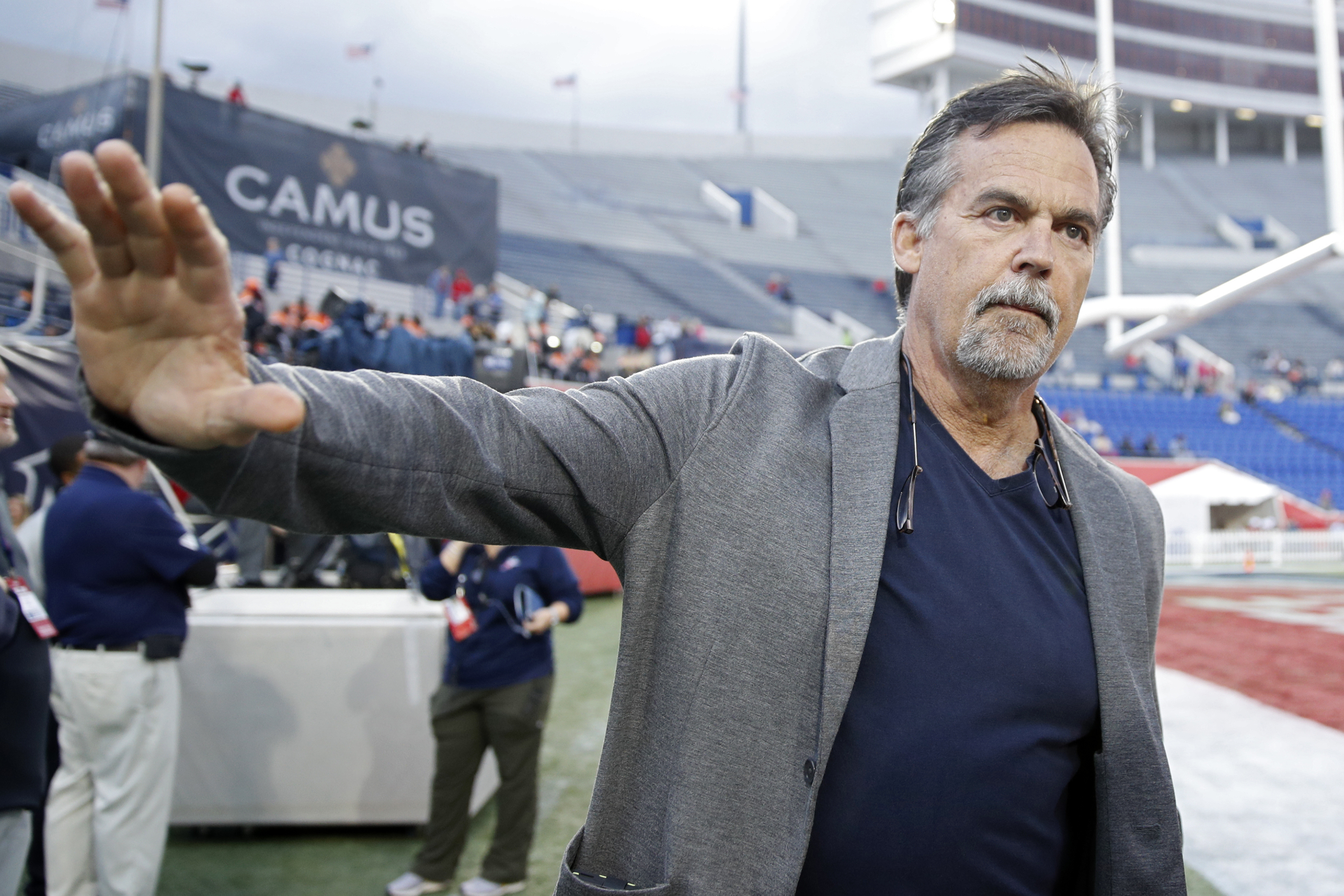 Jeff Fisher seen here after coaching an AAF game. That was like two years ago somehow.