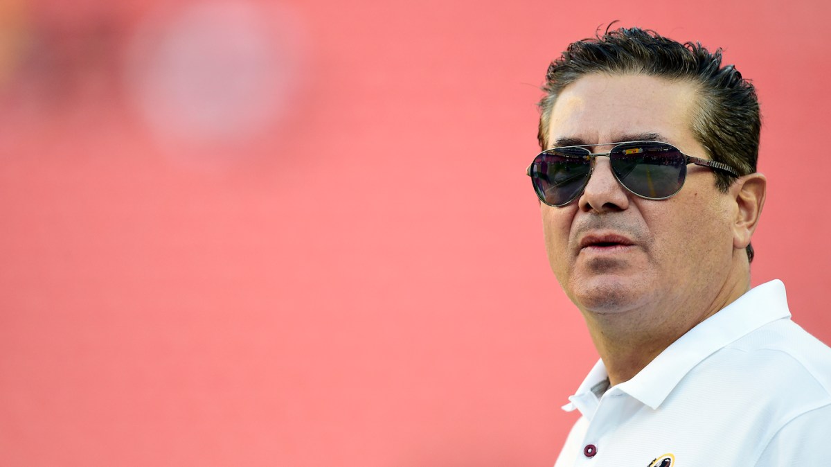 LANDOVER, MD - AUGUST 29: Washington Redskins owner Dan Snyder stands on the field before a preseason game between the Baltimore Ravens and Redskins at FedExField on August 29, 2019 in Landover, Maryland. (Photo by Patrick McDermott/Getty Images)
