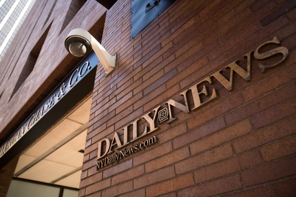 Signage for the New York Daily News is displayed on the facade of their Broad Street office, September 5, 2017 in New York City. Tronc, the publisher of the Chicago Tribune and The Los Angeles Times newspapers, announced on Monday that is had purchased The New York Daily News. Previously owned by Mort Zuckerman, Tronc paid one dollar in cash plus the assumption of liabilities to purchase the nearly 100-year old tabloid newspaper.