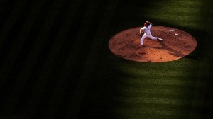 Rheal Cormier pitches, overhead shot
