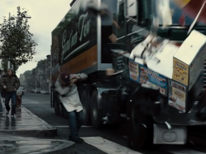 A hot dog cart gets hit by a truck in Zack Snyder's Justice League