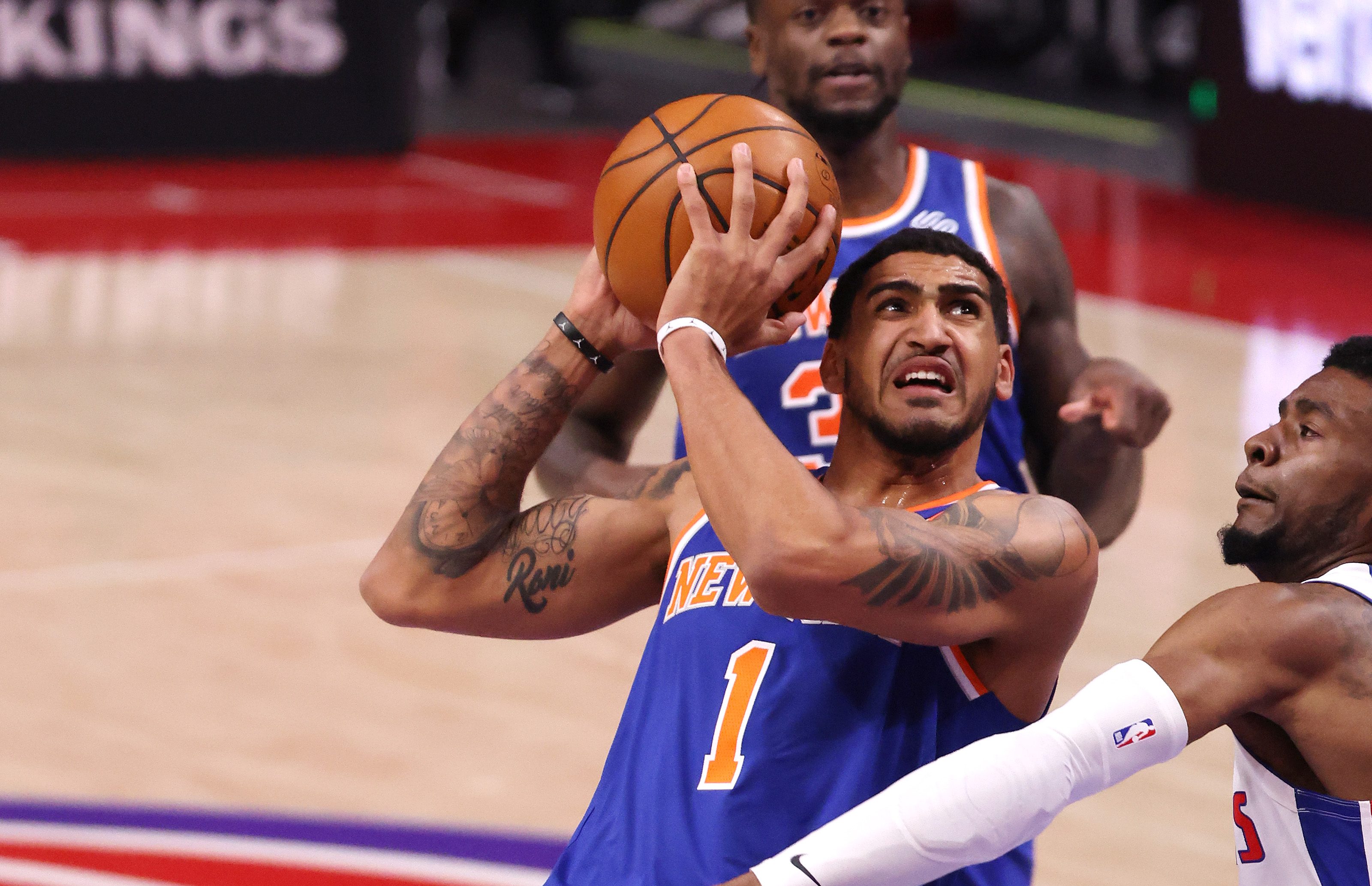 Obi Toppin moves to the hoop.