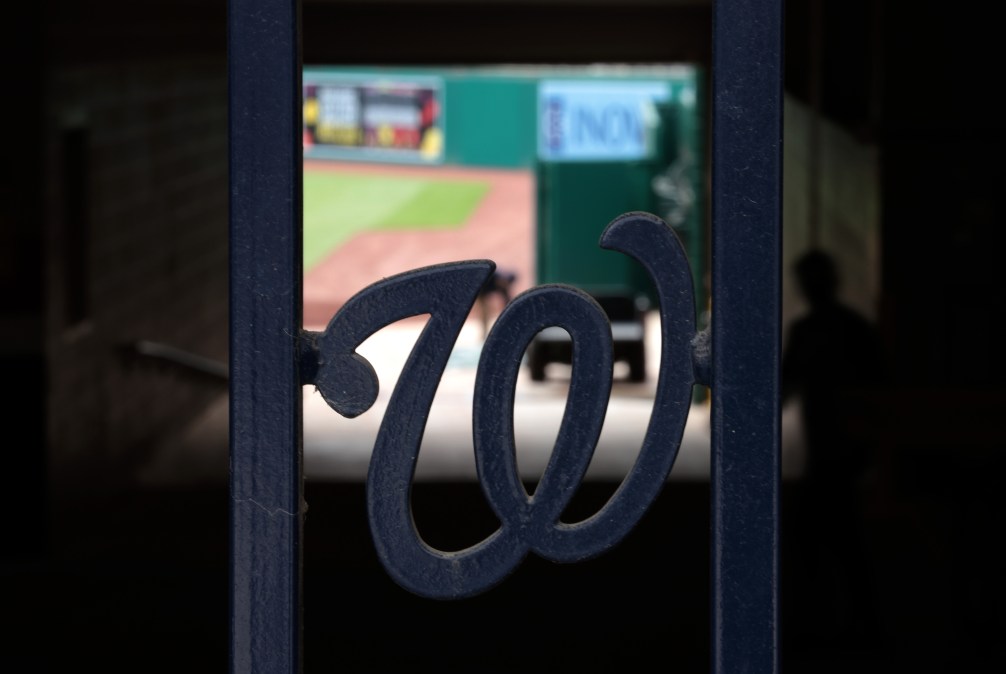 A gate with the Nationals "W" inside Nationals Park.