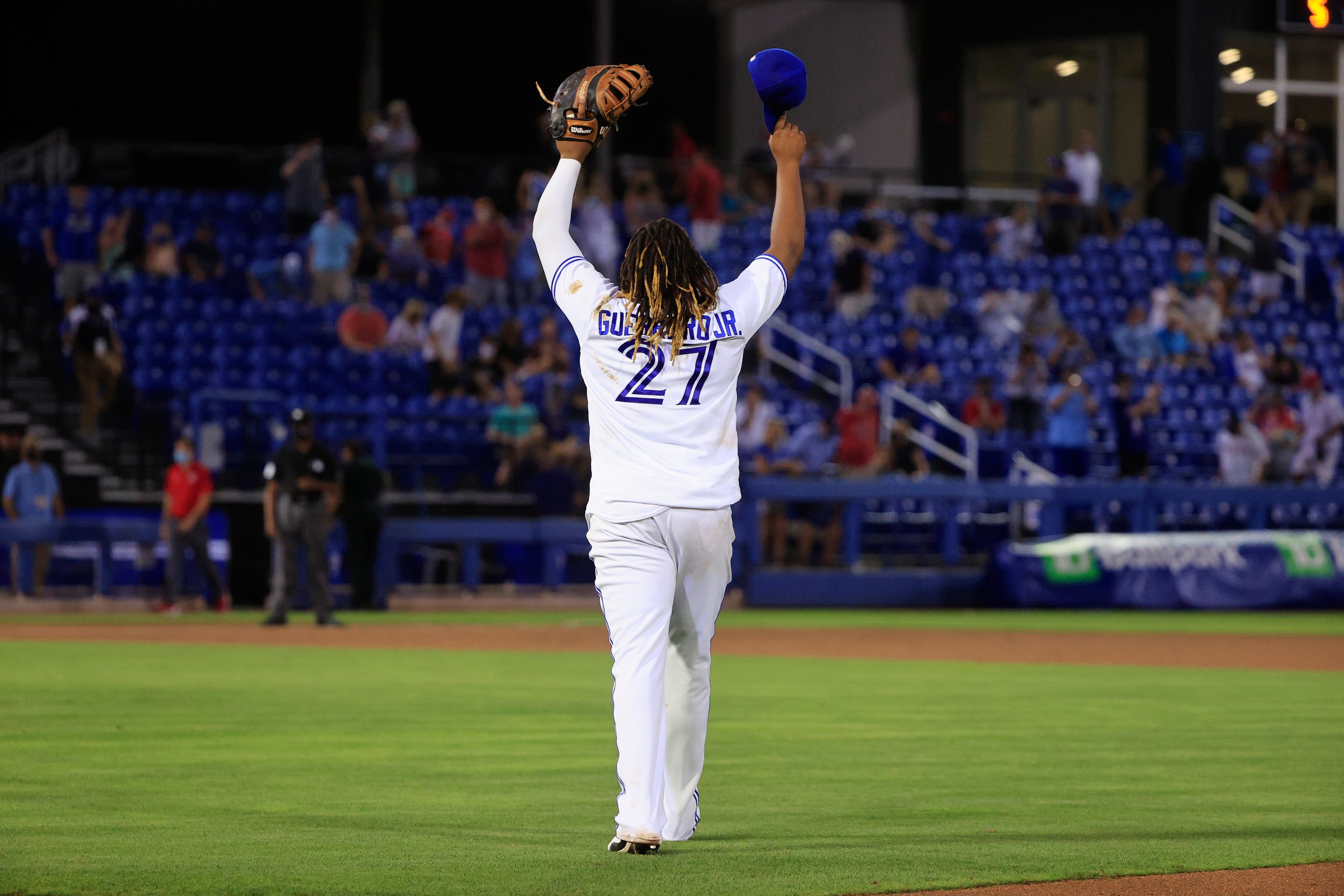 Vlad Jr. waves to fans after his team beat the hell out of the Washington Nationals.
