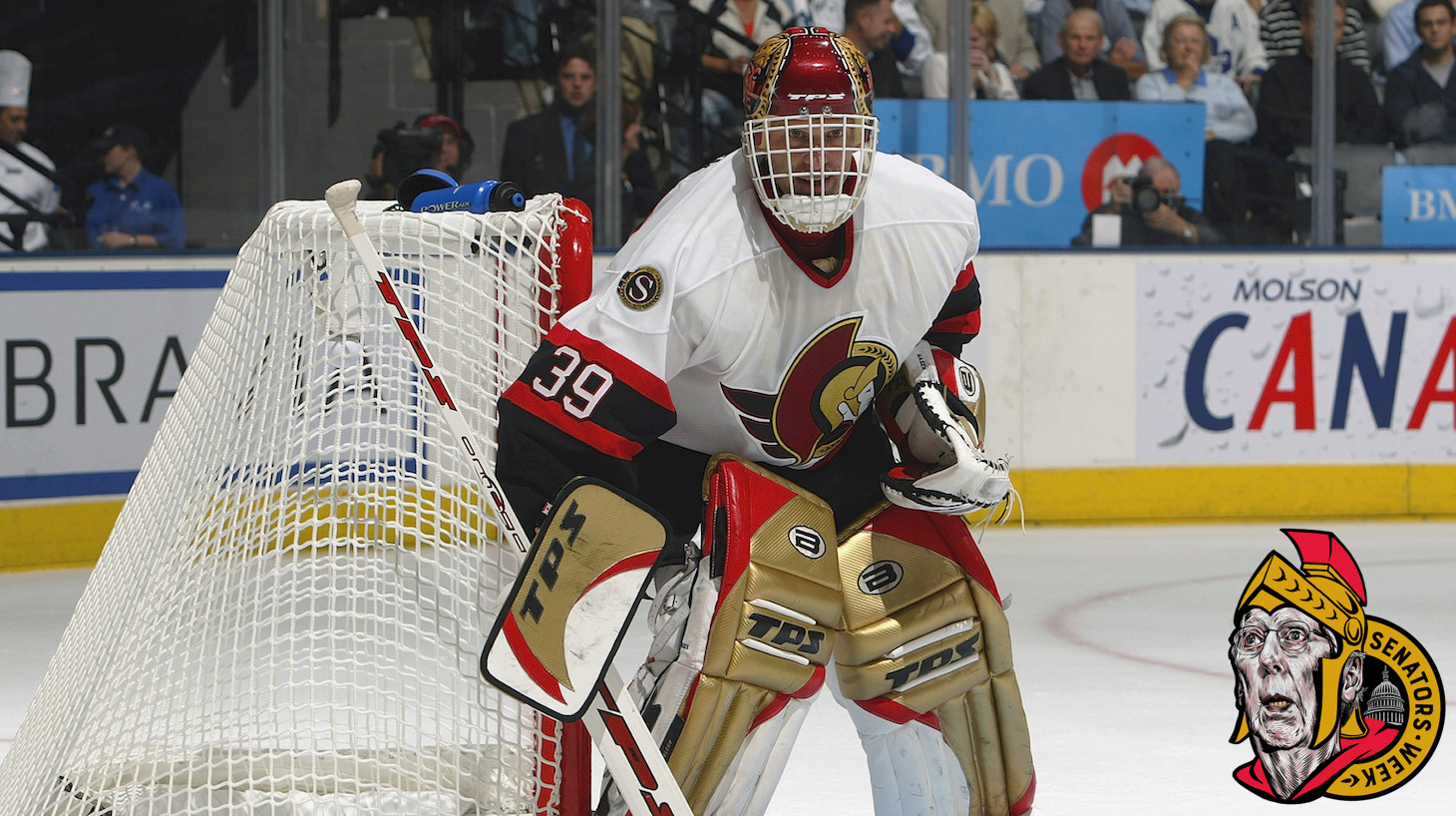 Goalie Dominik Hasek of the Buffalo Sabres warms-up before an NHL News  Photo - Getty Images