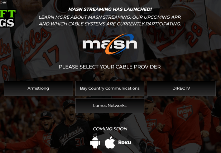 The launch page of the new streaming service operated by Mid-Atlantic Sports Network. It's pathetic.