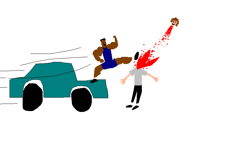 A doodle of Zion Williamson kicking my head off from the hood of a speeding Jeep.