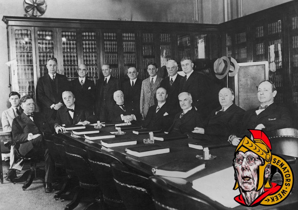 A Senate Judiciary Committee ready to discuss prohibition enforcement, Washington, circa 1925.