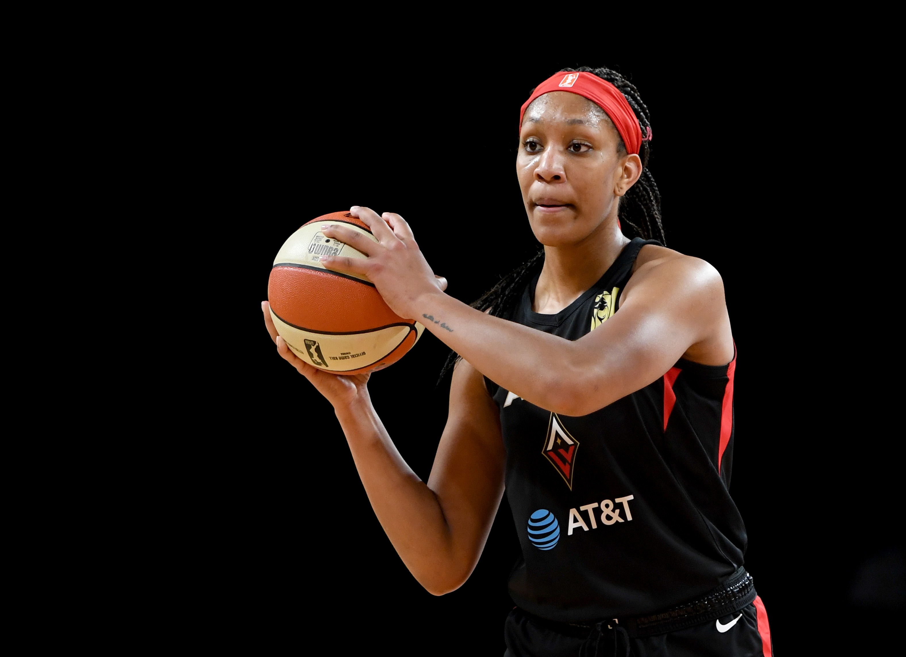 A'ja Wilson #22 of the Las Vegas Aces looks to pass against the Los Angeles Sparks during their game at the Mandalay Bay Events Center on May 26, 2019 in Las Vegas, Nevada. The Aces defeated the Sparks 83-70.
