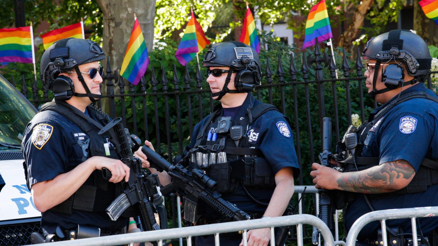 NYPD officers patrol before the Queer Liberation March