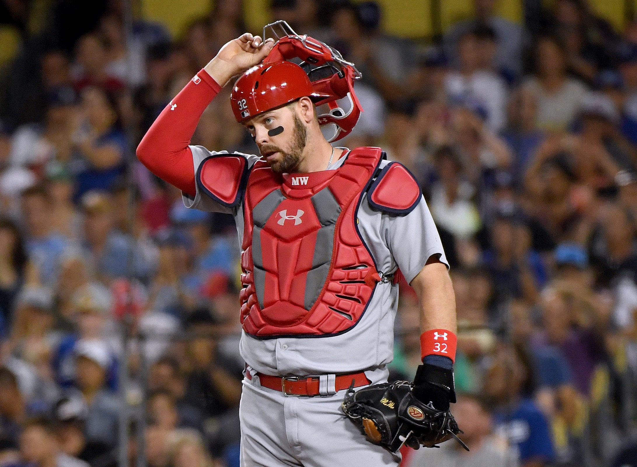Matt Wieters, seen here catching for the Cardinals in a 2019 game.