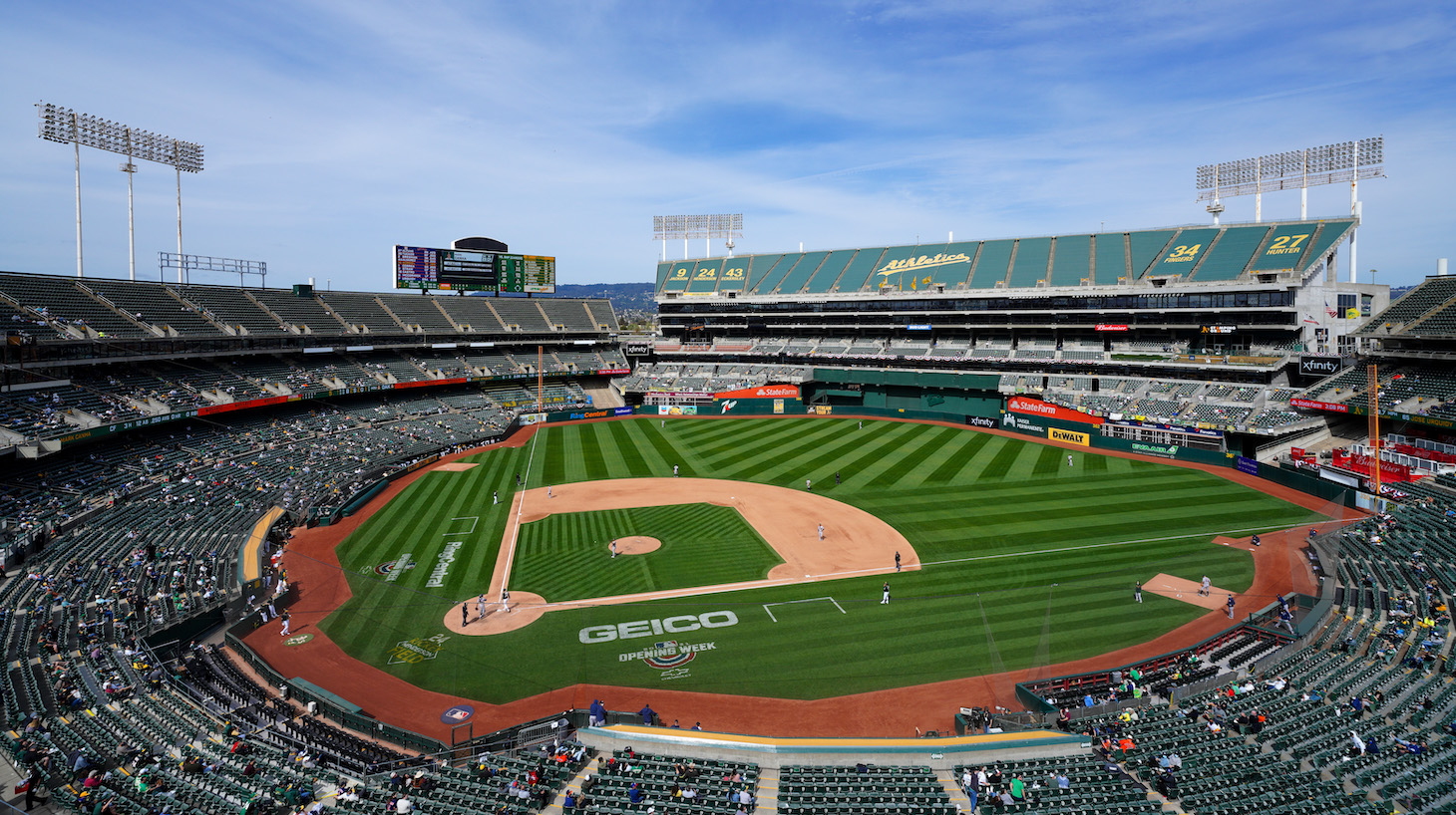 OAKLAND, CALIFORNIA - APRIL 04: A general view of RingCentral Coliseum during the game between the Oakland Athletics and the Houston Astros at RingCentral Coliseum on April 04, 2021 in Oakland, California. (Photo by Daniel Shirey/Getty Images)