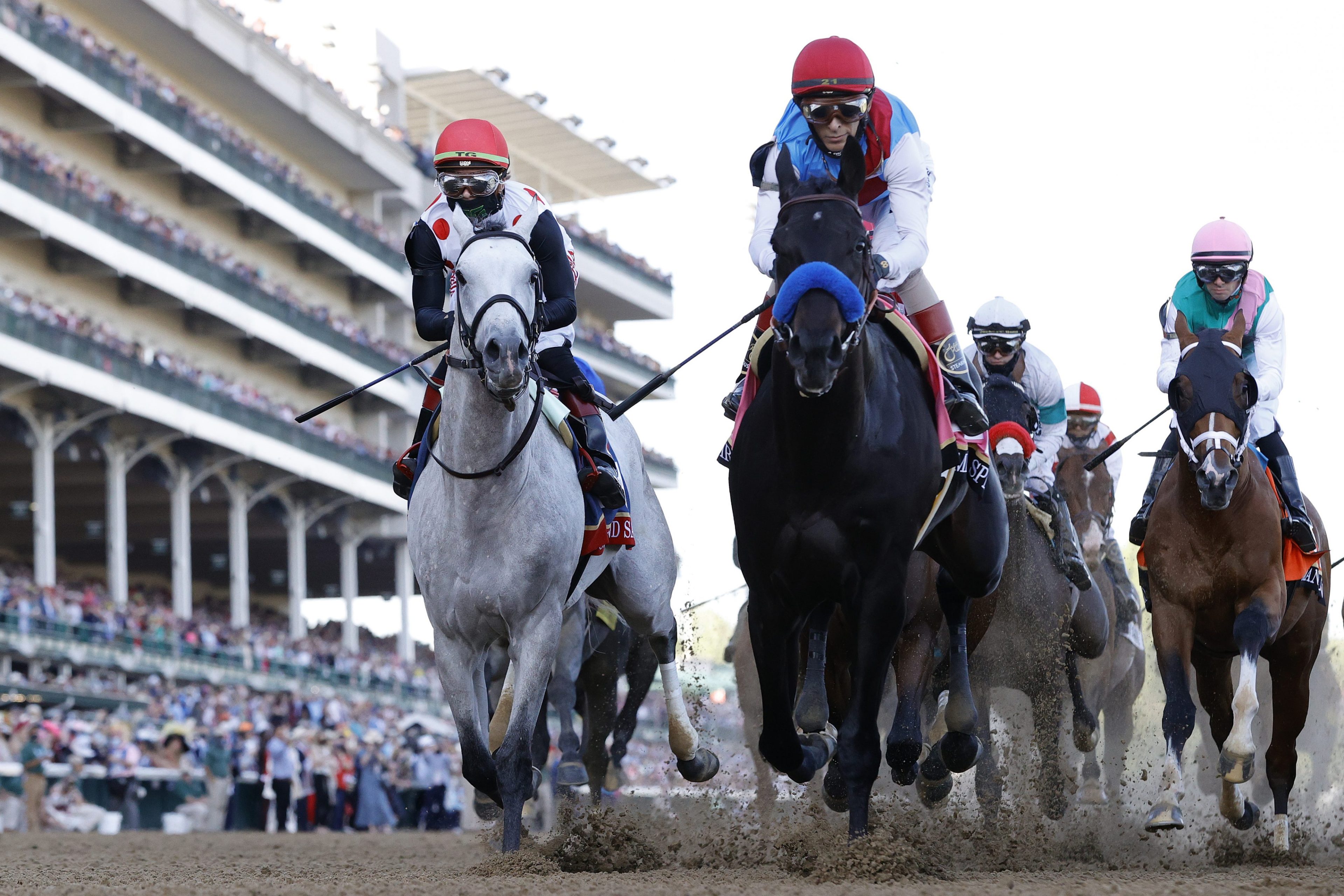 Medina Spirit leads down the stretch at the 147th Kentucky Derby.